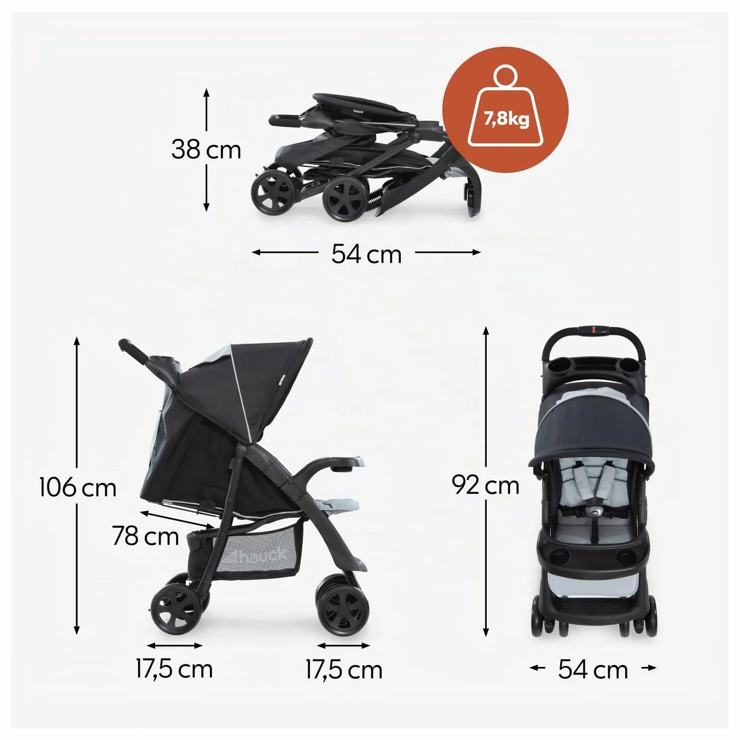 Hauk Passeggino Shopper Neo 2 Compatto dalla Nascita fino a 22 kg Pieghevole Nero, Argento