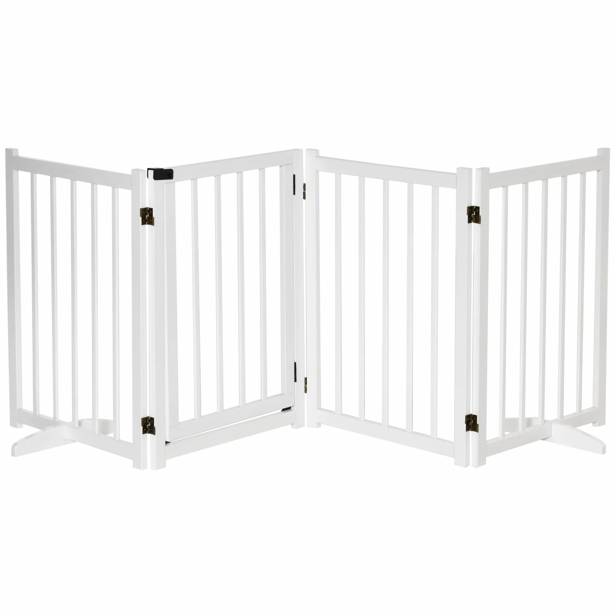 PawHut Cancellino Pieghevole per Cani Taglia Piccola/Media 4 Pannelli Legno 237.5x36x80 cm Bianco