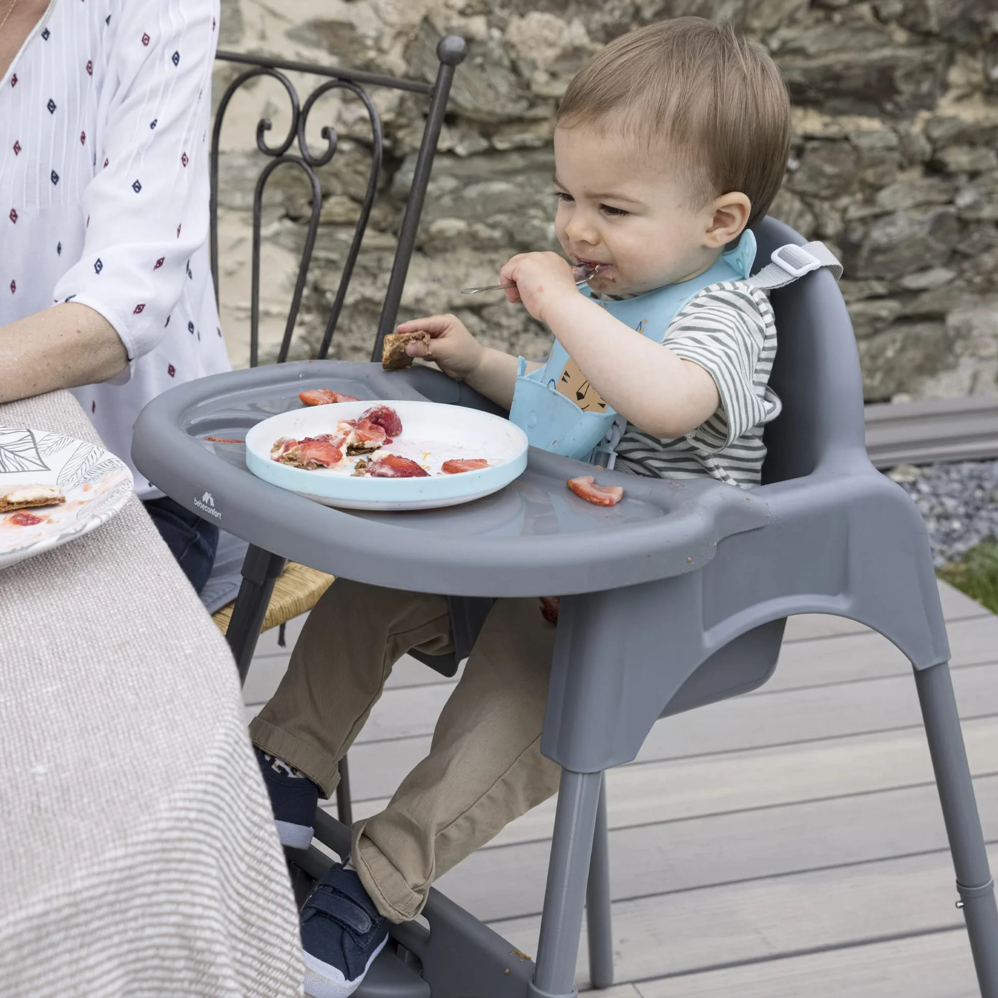 Bebeconfort Meely Seggiolone Pappa Portatile 2 in 1 Convertibile in Sedia Bambini, Seggiolone Evolutivo 6 Mesi-3 Anni, Leggero 3,3 kg, Cintura a 5 Punti, Dark Grey