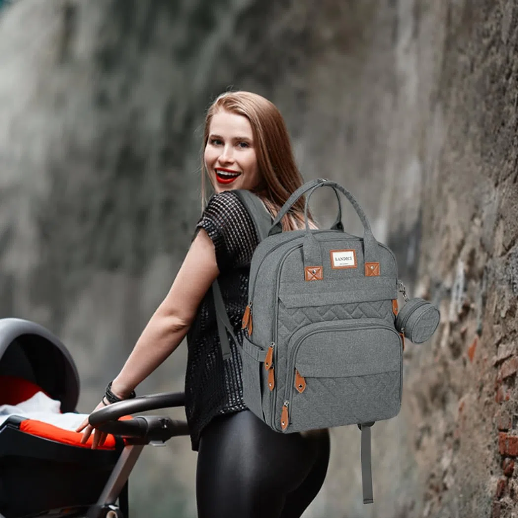 LANDICI Zaino per il cambio del bambino, grande zaino fasciatoio con fasciatoio, cinghie per passeggino e custodia per ciuccio, borsa multifunzione per cambio bambole, per mamma, papà, ragazzo e