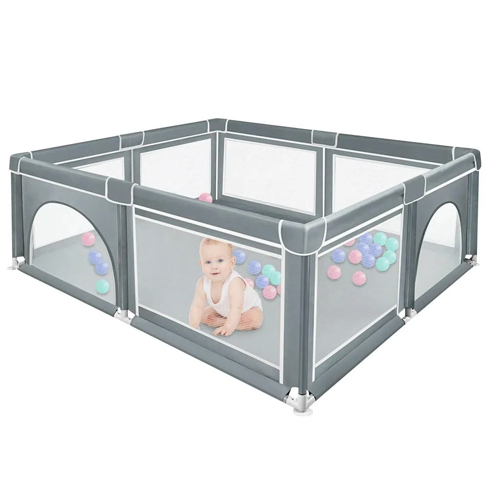 Homewell Parco per bambini sicuro, 180 x 150 cm, area giochi mit 2 accesso laterale con cerniera, barriera per bambini, borsa per il trasporto (grigio scuro)