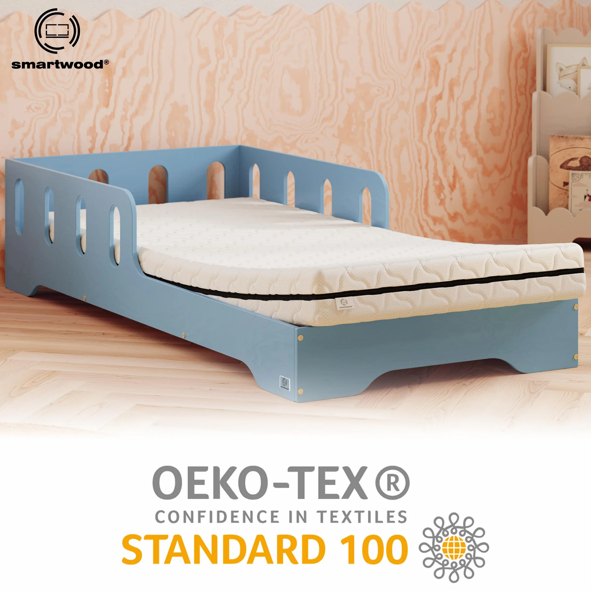 smartwood Materasso 120x200 Bambini 14cm - Schiuma H2 Certificato Oeko-TEX – Reversibile – Rivestimento Lavabile Anti-allergico e Traspirante | Made in EU