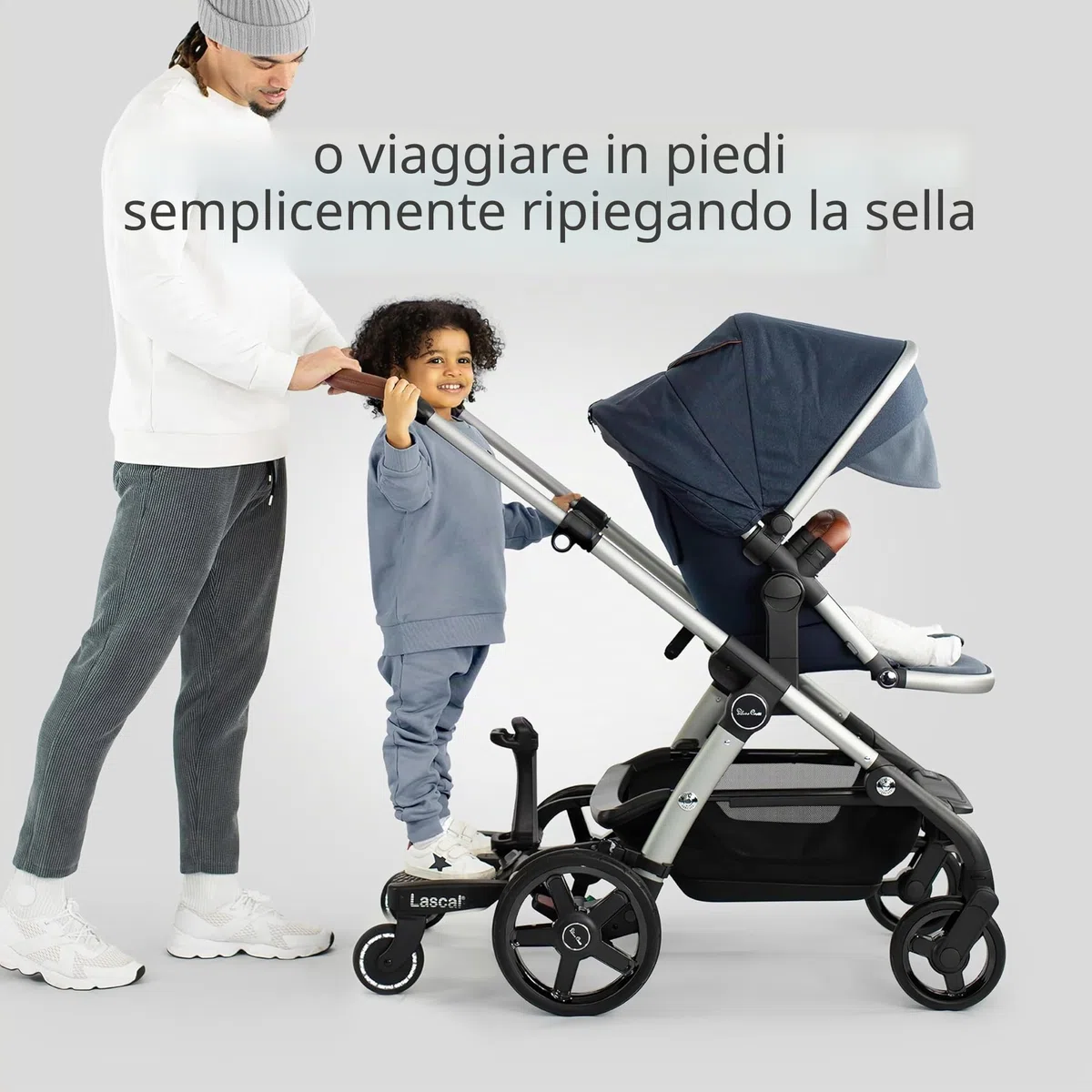 Lascal BuggyBoard Maxi+, Pedana passeggino universale compatibile con quasi tutti i modelli, Pedana buggy board con sellino per bambini di 2-6 anni (22 kg), nero/grigio