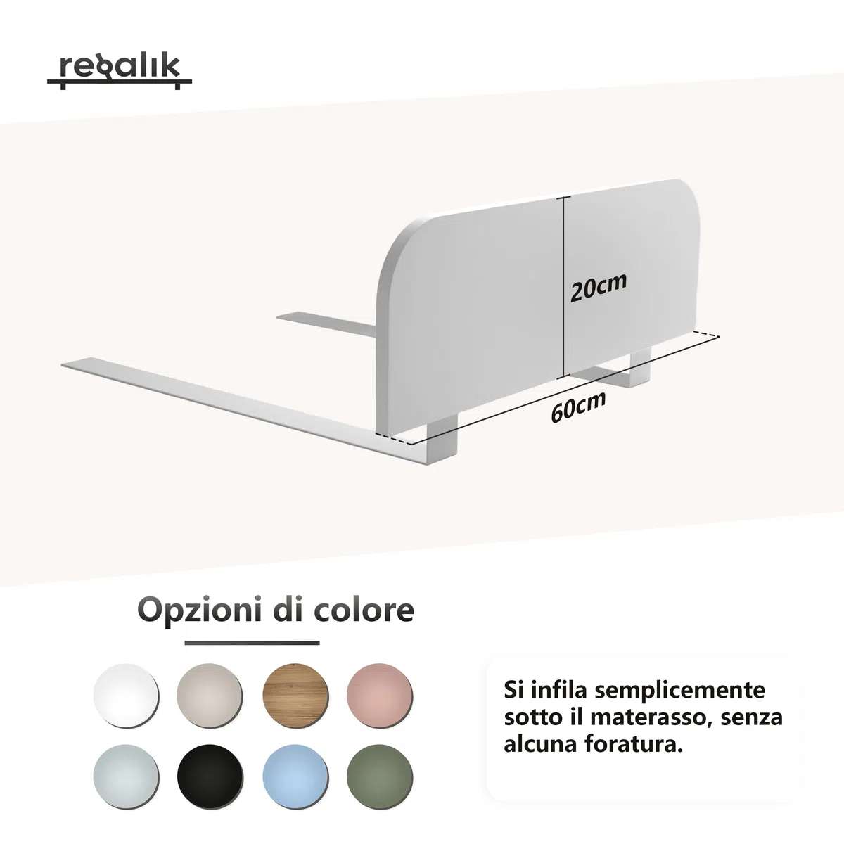 Sponda Letto Bambini 60x20 cm – Bianco – Protezione Anticaduta Stabile Senza Forature – Sponda Letto in Laminato – Facile da Montare sotto Il Materasso
