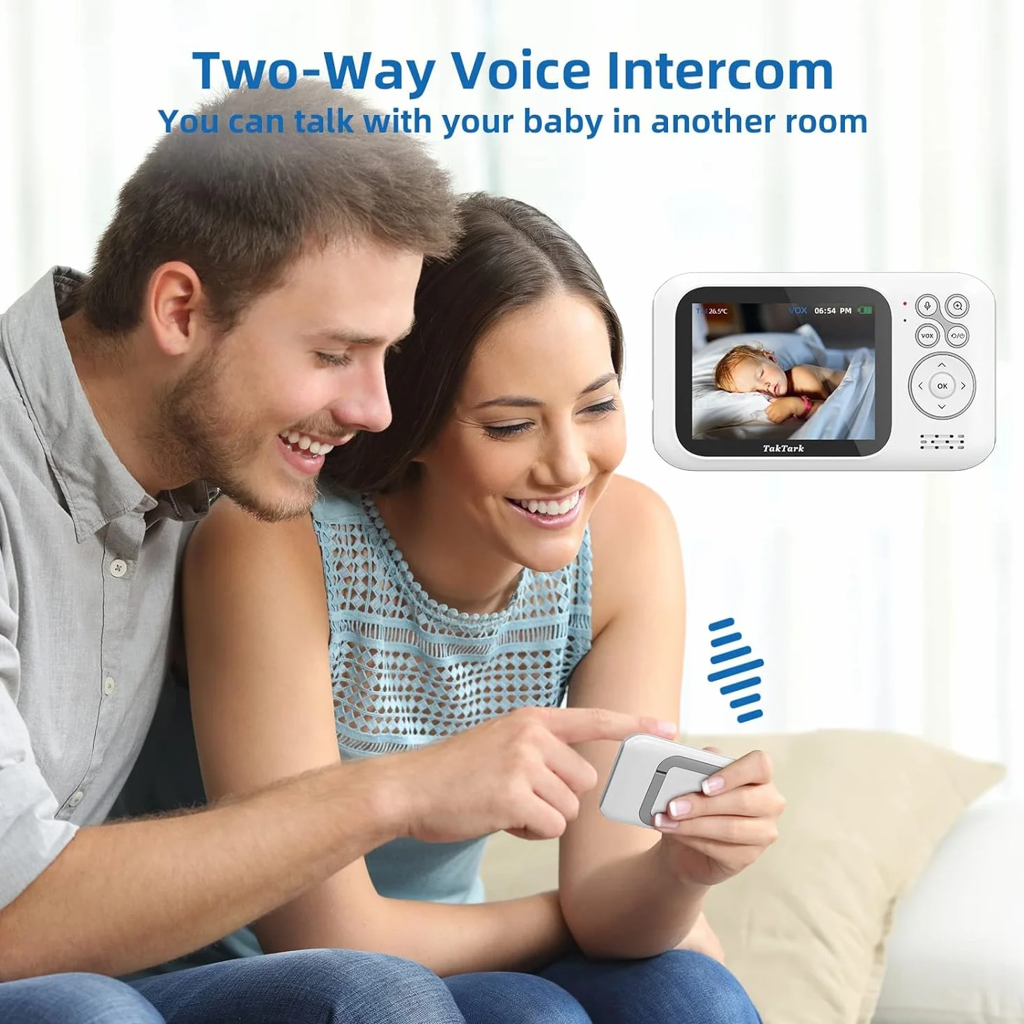 TakTark Baby Monitor Video e Audio, 3.2'' IPS 750mAh Telecamera Bambini con Monitor Video Baby Monitor Videocamera VOX, Visione notturna, Comunicazione Bidirezionale Sensore di temperatura