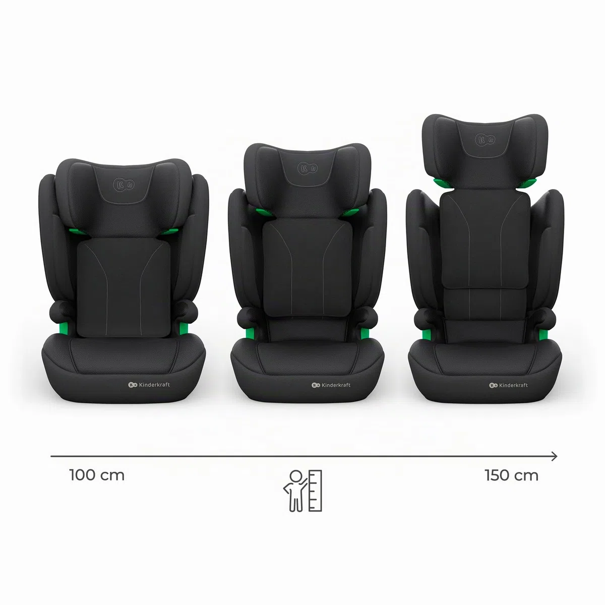 Kinderkraft JUNIOR FIX2 PRO I-SIZE Seggiolino auto 15-36 kg, Gruppo 2-3, 100-150 cm, con Isofix, Poggiatesta regolabile, Sistemi di sicurezza, Leggero Facile da trasportare, Facile da pulire, Nero