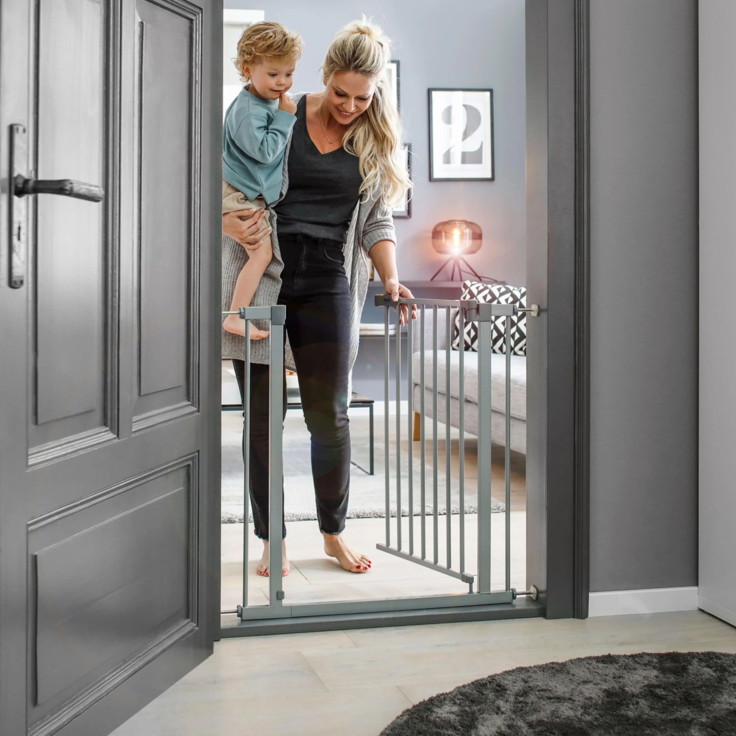 Hauck Stop N Safe 2 Cancelletto di Sicurezza Bambini e Cani 84-89 cm Barriera Porta e Scala Chiusura Manuale Montaggio a Pressione Senza Fori Interno