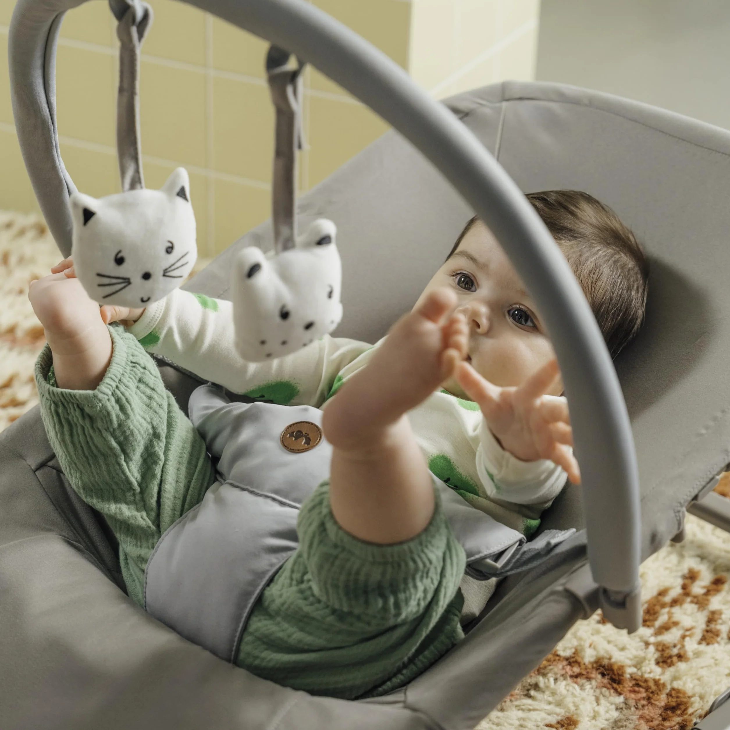 Bebeconfort Aster, Sdraietta Neonato 0–2 anni, Sdraietta a dondolo, Arco Gioco, Schienale Reclinabile Imbottito, Leggera (2,7 kg), Pieghevole Ultracompatta, Modalità fissa, Tinted Graphite