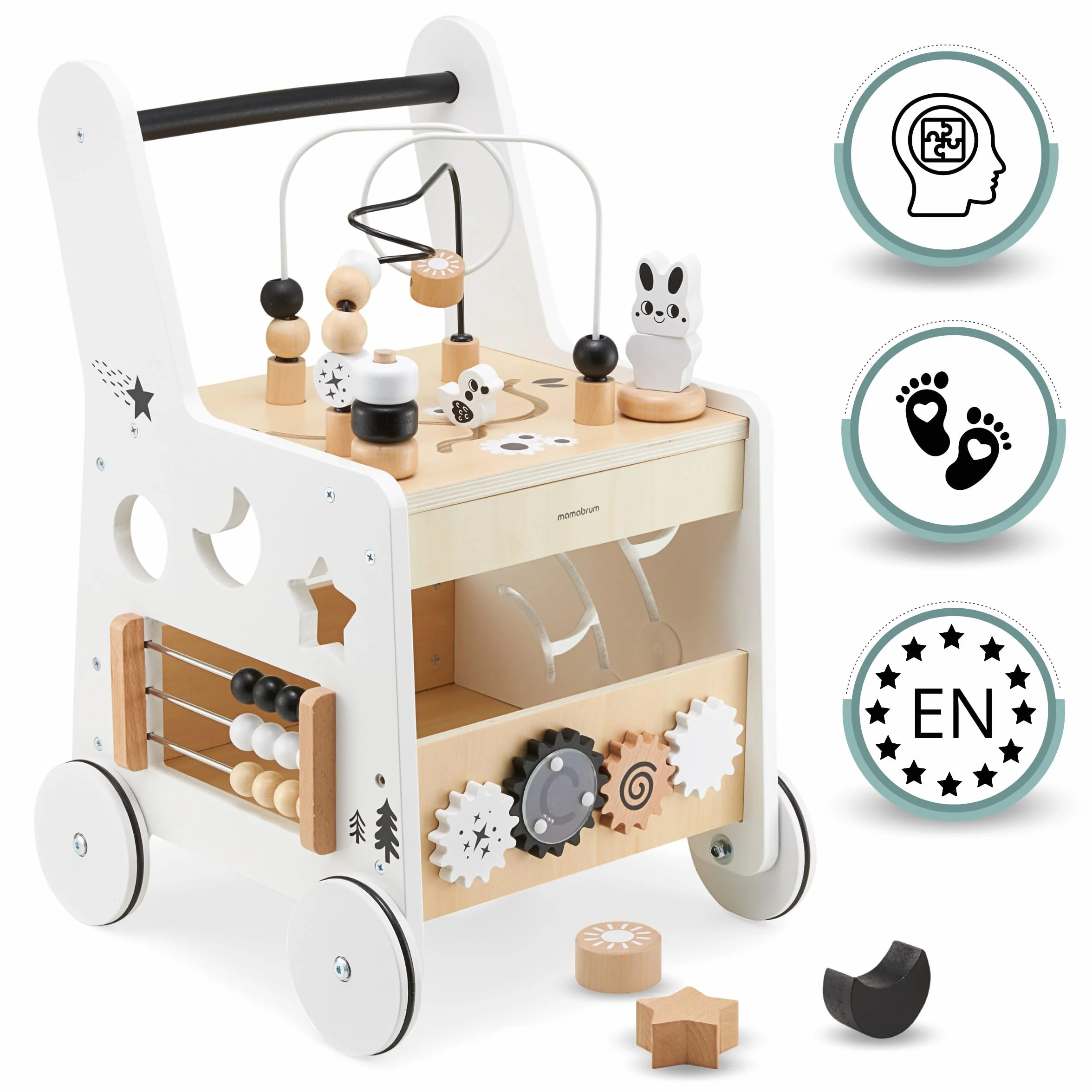 Mamabrum Primi Passi 6 w 1 Spintore Legno Tavolo Didattico Giochi Bambini Abaco Loop Motorio 31x28x49cm