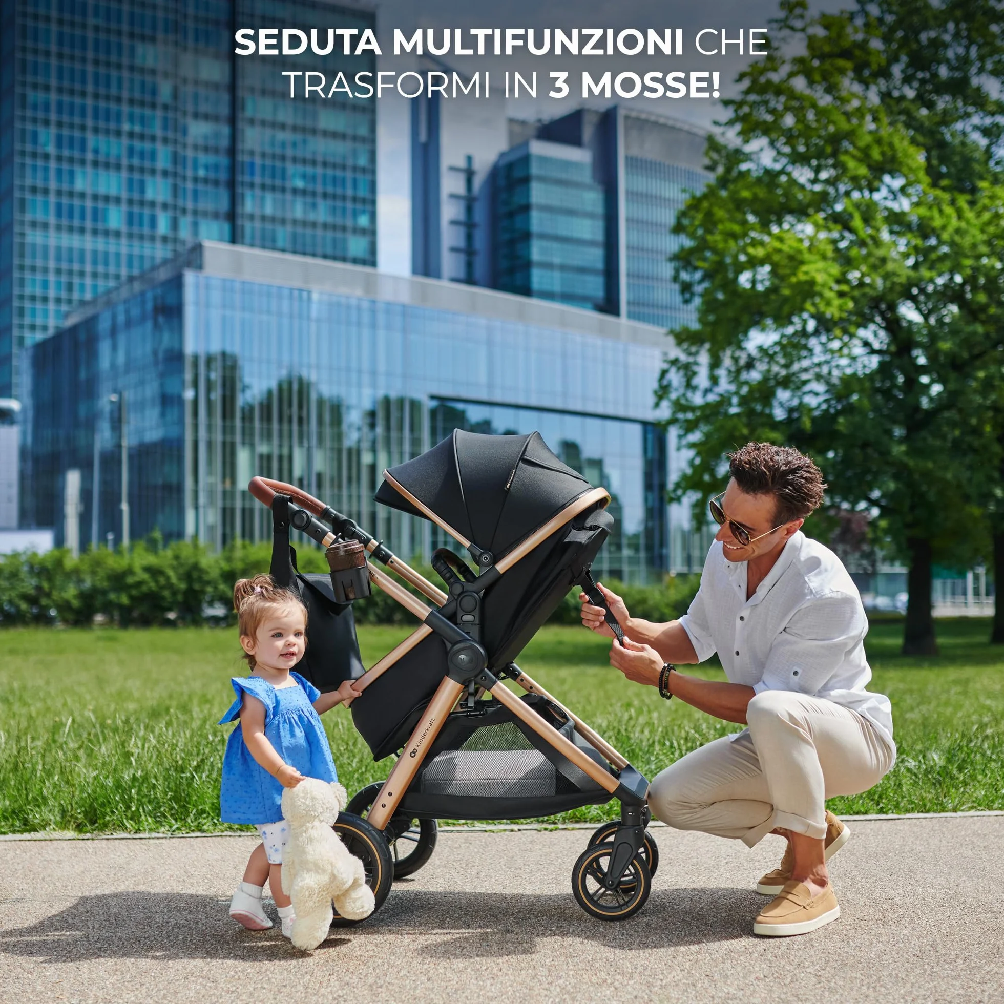 Kinderkraft ESME Trio passeggino neonati 3 in 1 fino 26 kg, Ovetto I-SIZE 40-75 cm, Carrozzina reversibile, Pieghevole, Beige