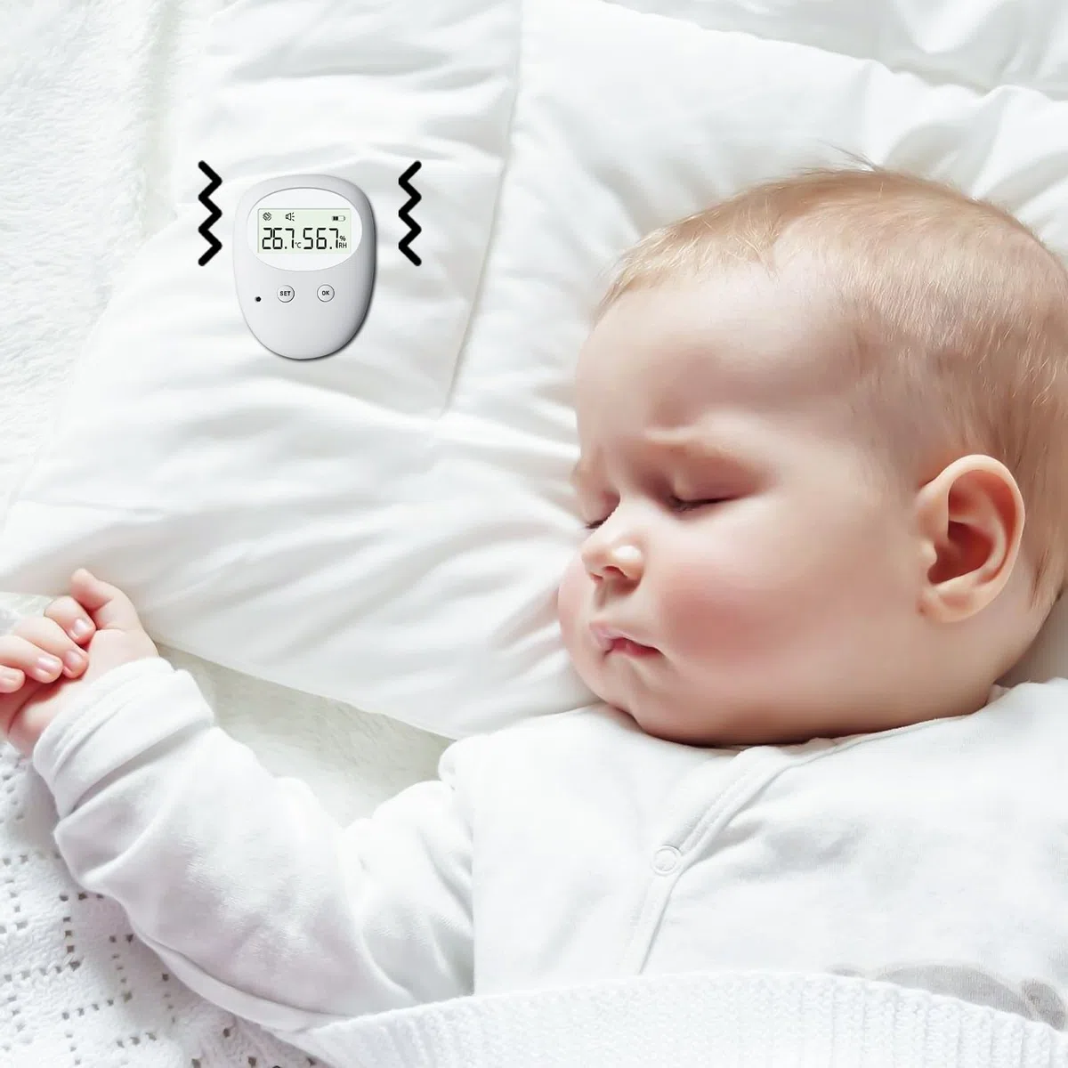 Allarme senza fili per bagnarsi sul letto, allarme wireless con ricevitore e trasmettitore a clip, indicatore di temperatura e umidità, ricarica USB per bambini vasino per la cura degli anziani