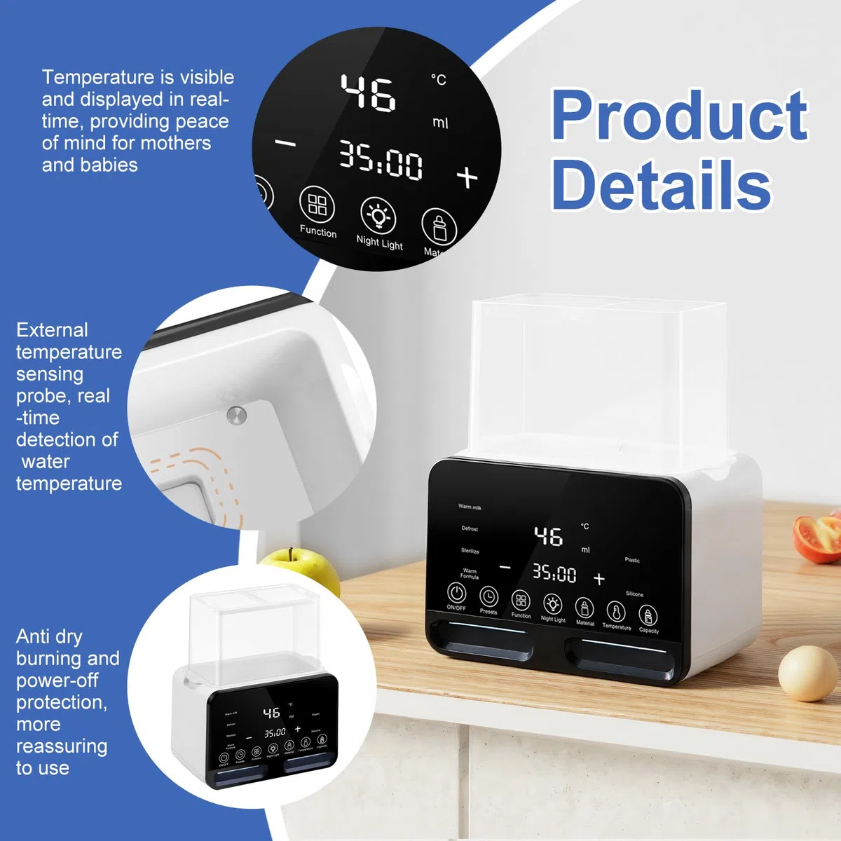 Scaldabiberon e Sterilizzatore 9-in-1, Biberon Sterilizzatore senza BPA, Riscaldamento Rapido del Latte Materno, Scongelare, Scaldabaschette per Bambini con Display LCD, Multifunzione