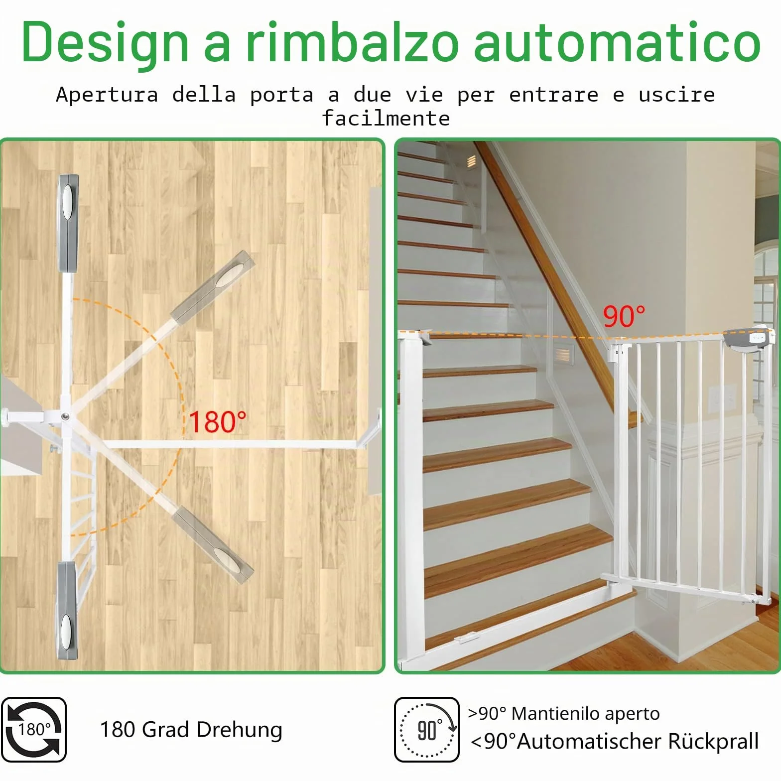 Cancelletto di Sicurezza per Bambini e Animali, Barriera Protezione Porta per Cani, Senza Trapano, Bianco 105-115cm