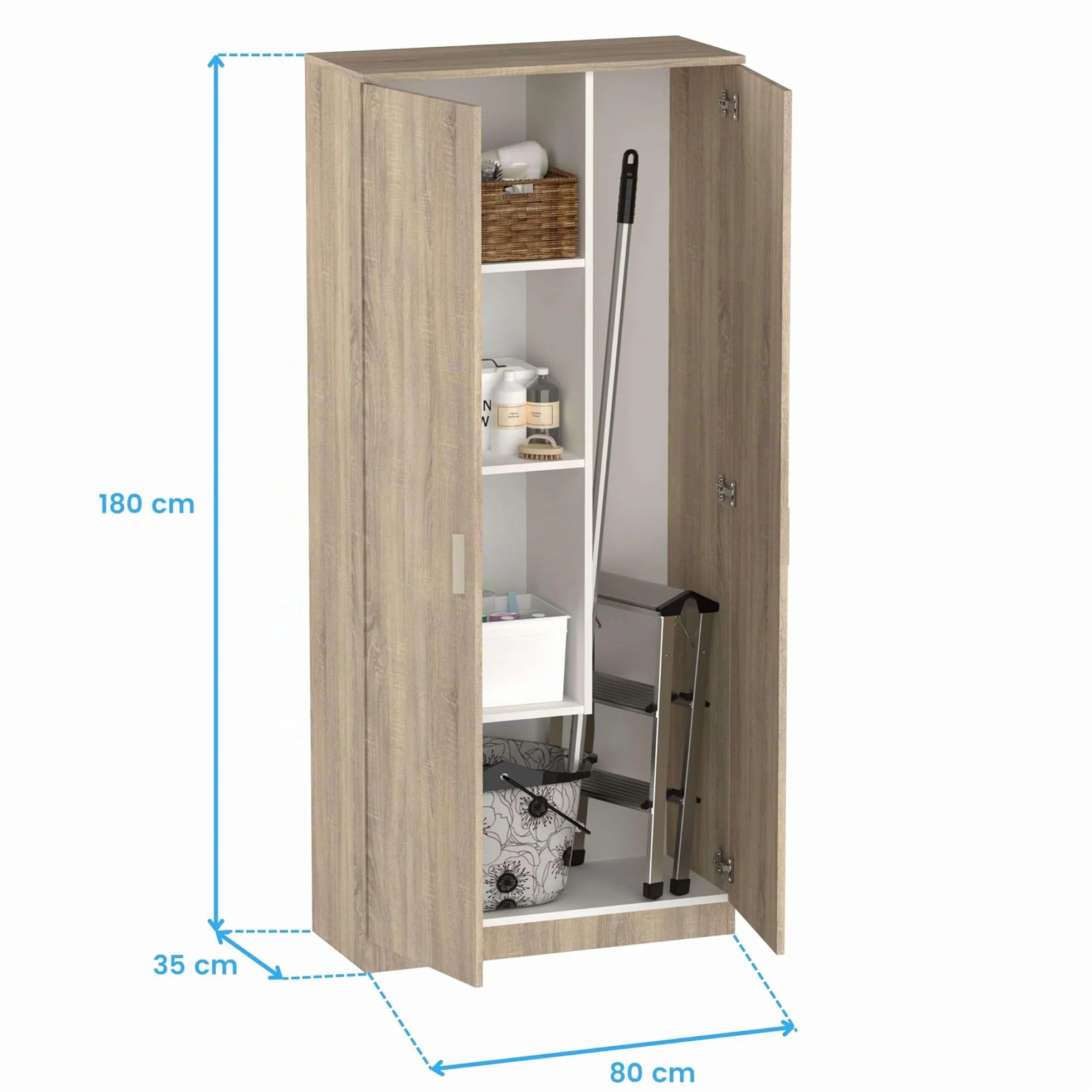 Armadio Scopiera Multiuso 2 porte Rovere Cambrian 180x80x35cm