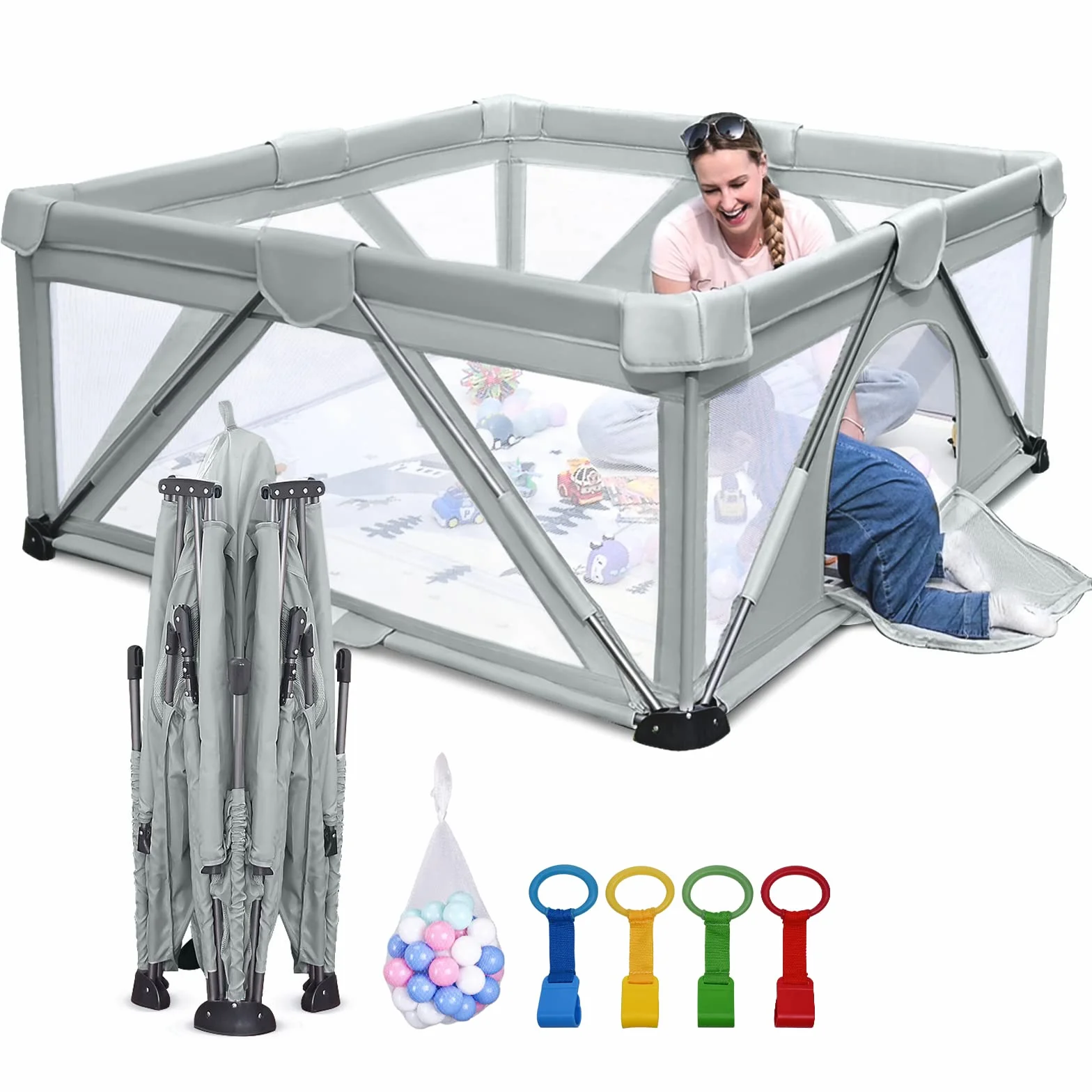 Baby Playpen pieghevole, Heyo.Ja grande cortile di gioco, Playpen per bambini e bambini, Penne da gioco per bambini e bambini con cancello, Indoor & Outdoor penna da gioco portatile (180×180cm)