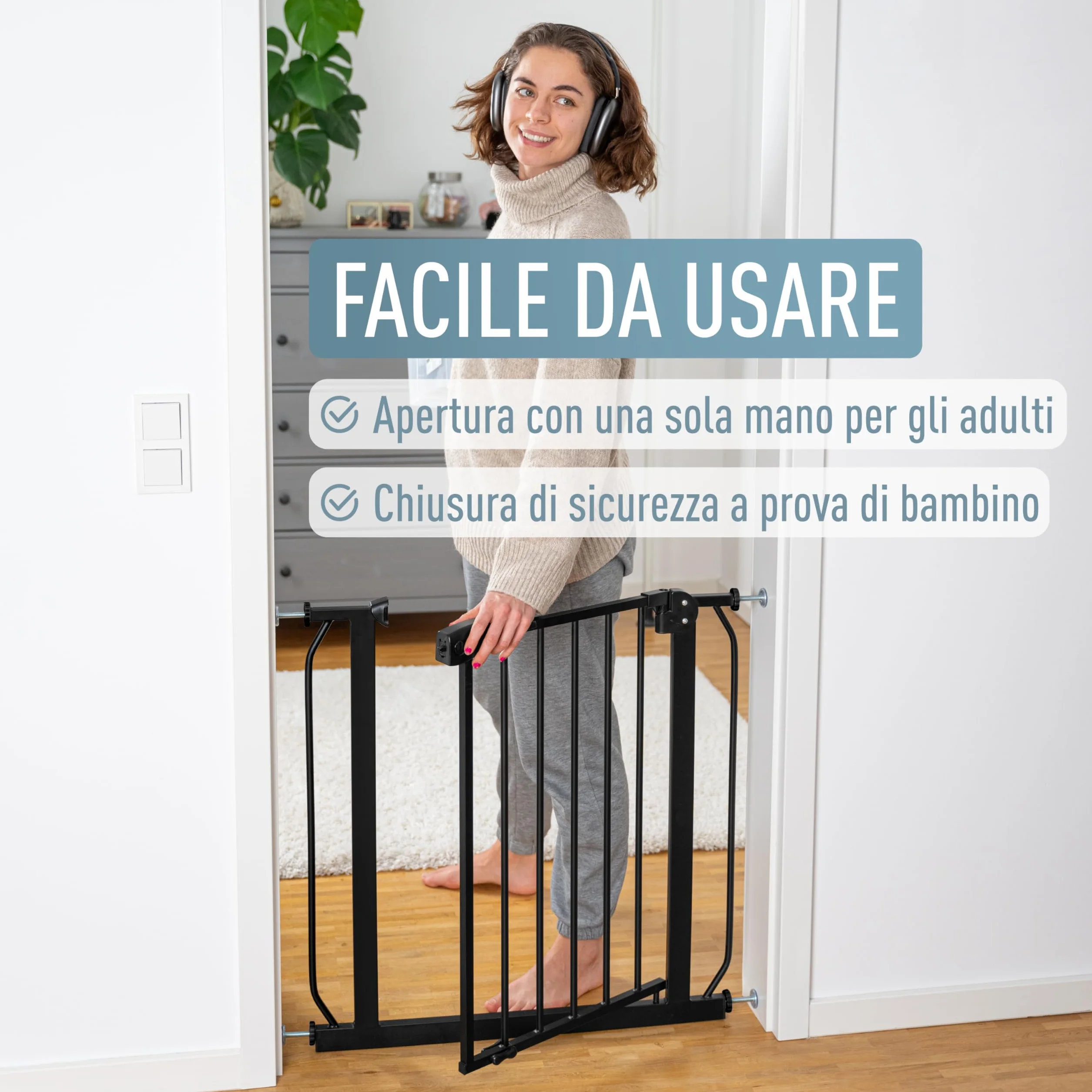 Berrin Cancelletto per Bambini di Sicurezza 58-185 cm Metallo 90° Stop Nero 58-66 cm