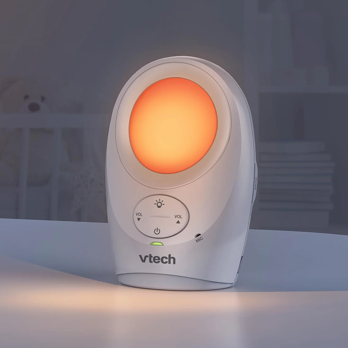 VTech BM1211 Monitor Audio per Bambini, trasmissione sonora chiara, lunga portata, controllo volume 5 livelli, luce notturna, funzione parlare, clip cintura