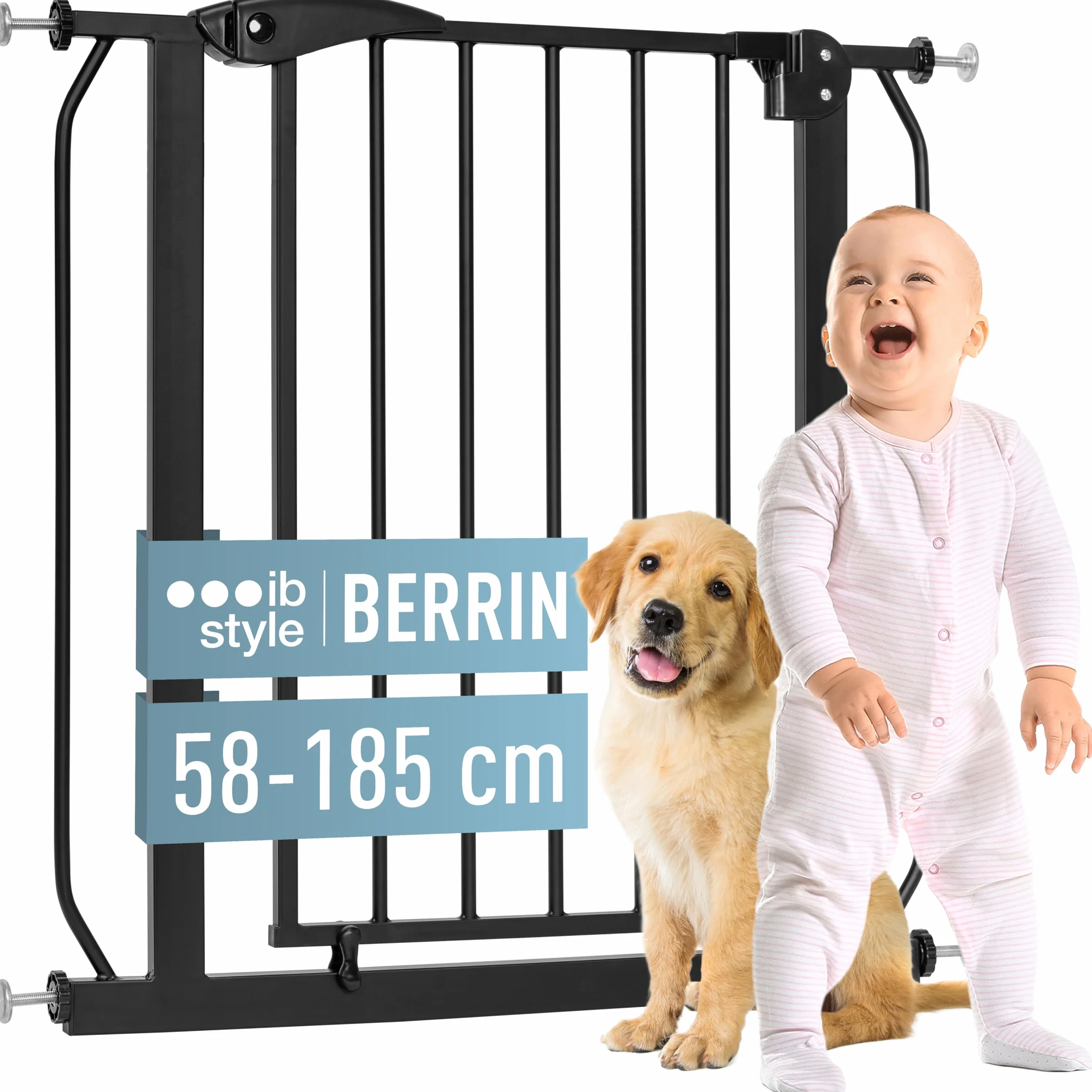 Berrin Cancelletto per Bambini di Sicurezza 58-185 cm Metallo 90° Stop Nero 58-66 cm