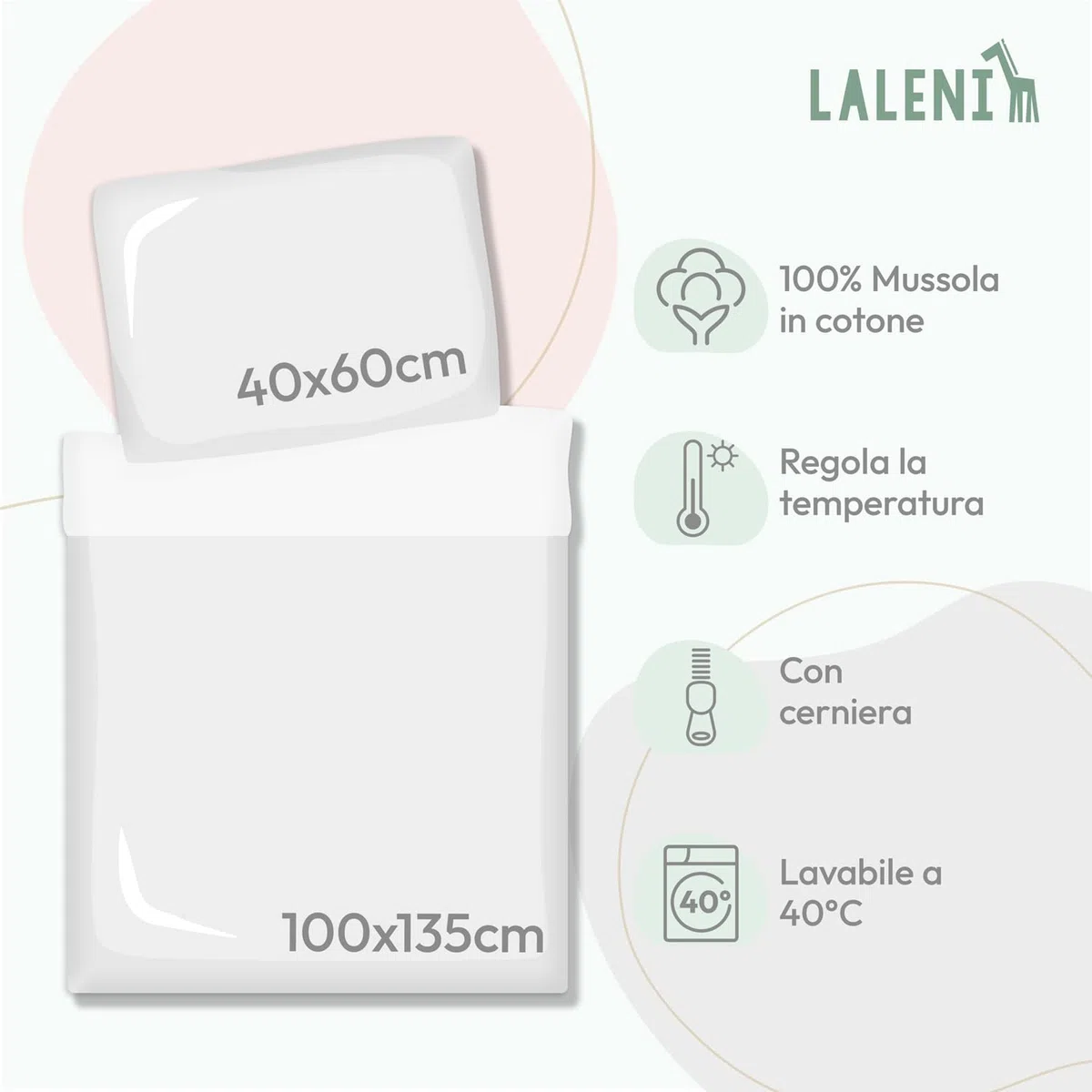 Laleni Copripiumino Lettino Neonato 100x135cm - Set Lenzuola Culla Neonato in Cotone - Lenzuolo 100x135cm + Federa 40x60cm - Certificato OEKO-TEX - Verde