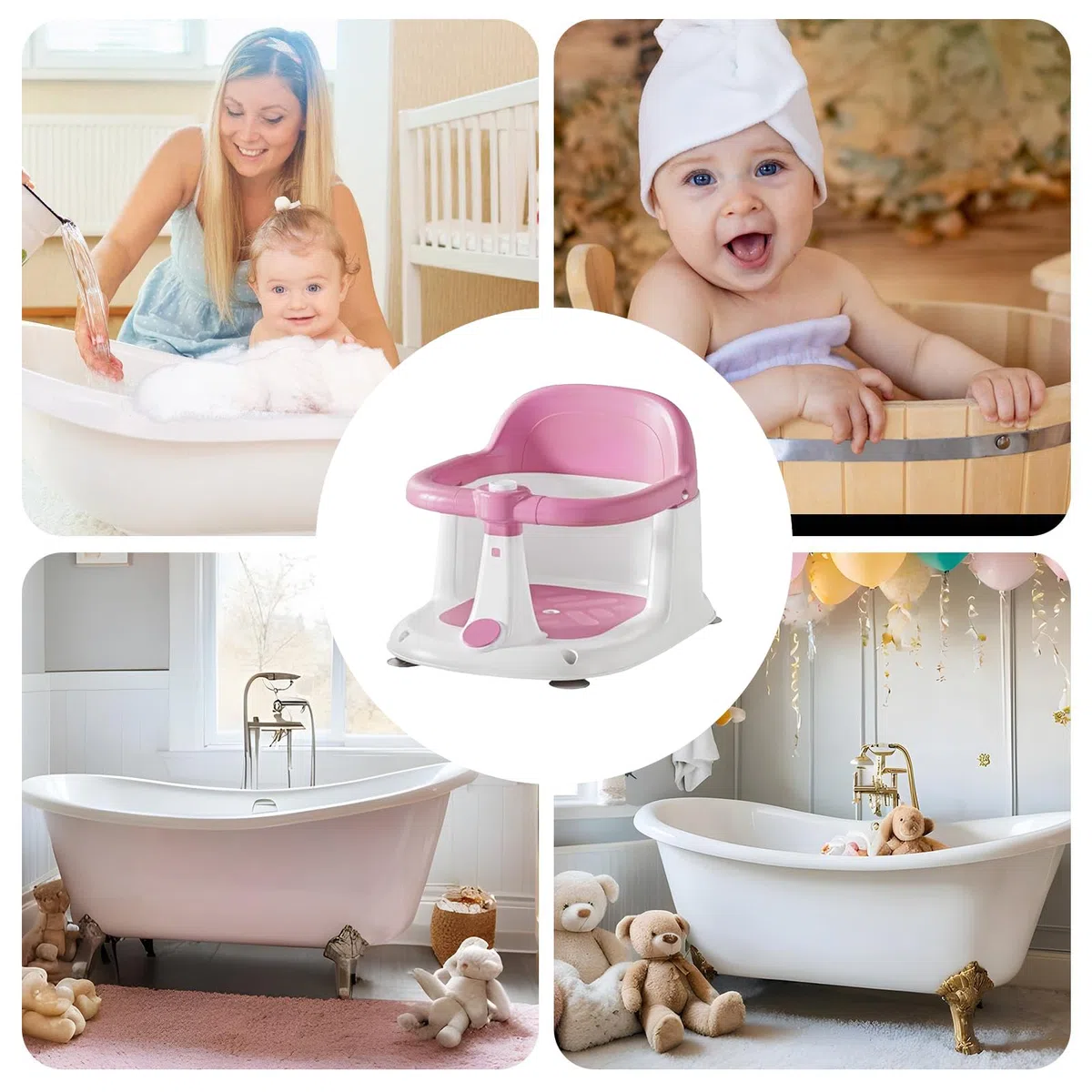 Seggiolino da bagno per bambini, supporto portatile per bagno per bambini, supporto da bagno con drenaggio rapido, per 1-3 anni, per spiaggia, piscina, viaggi
