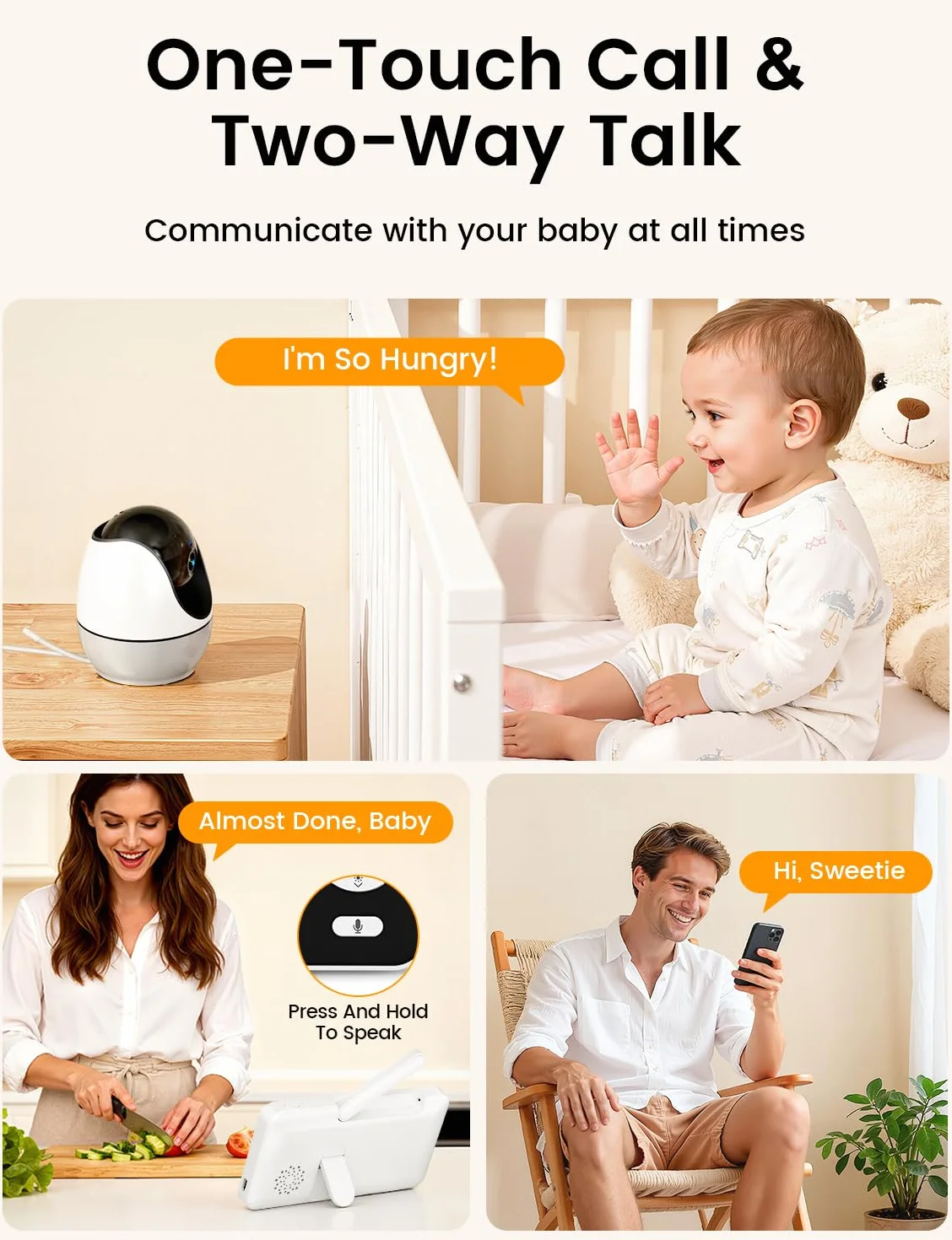 BURNNOVE Baby Monitor Video e Audio WiFi 4,3 Pollici IPS 3500mAh Batteria VOX Luce Notturna Rilevamento Temperatura