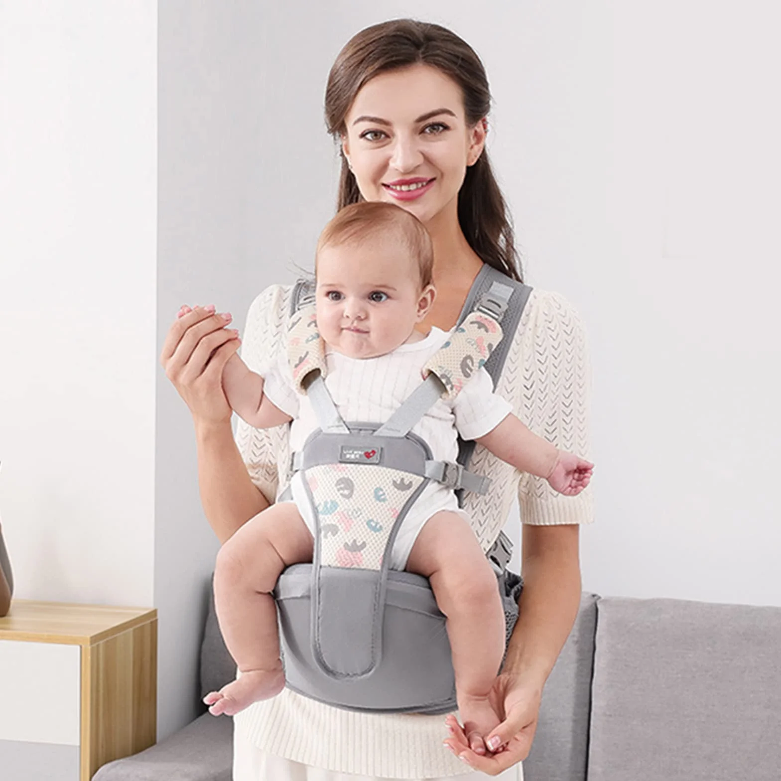 SONARIN Traspirante Semplice Hipseat Marsupio,Marsupio Neonati con Sedile Multifunzionale Portantina Ergonomico Porta Bambino Fascia Porta Bebè per Neonati Bambini 0-36 Mesi(Grigio)