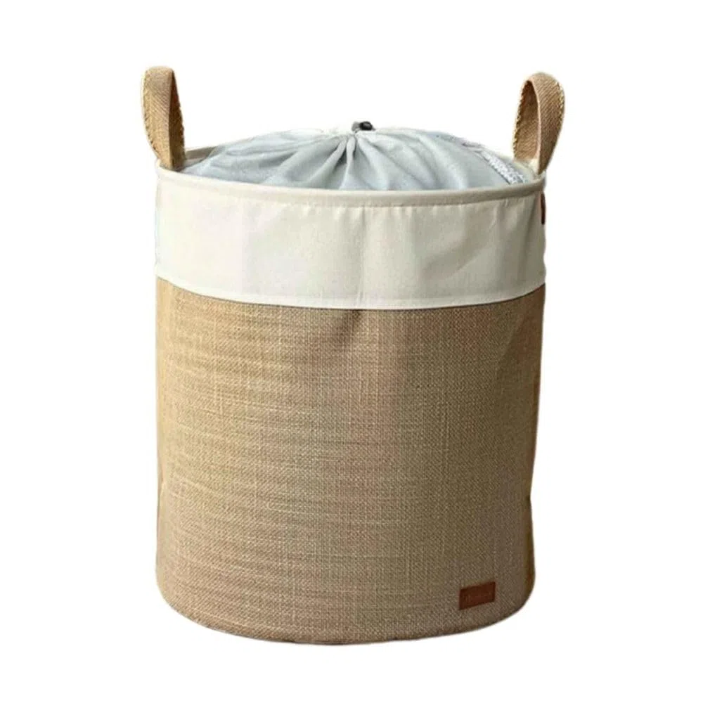 Prendi Home - Cesto per biancheria e giocattoli in juta - Contenitore pieghevole per la conservazione, 37x40 cm, aspetto naturale con motivo animalier, ideale per la cameretta, il soggiorno o il bagno