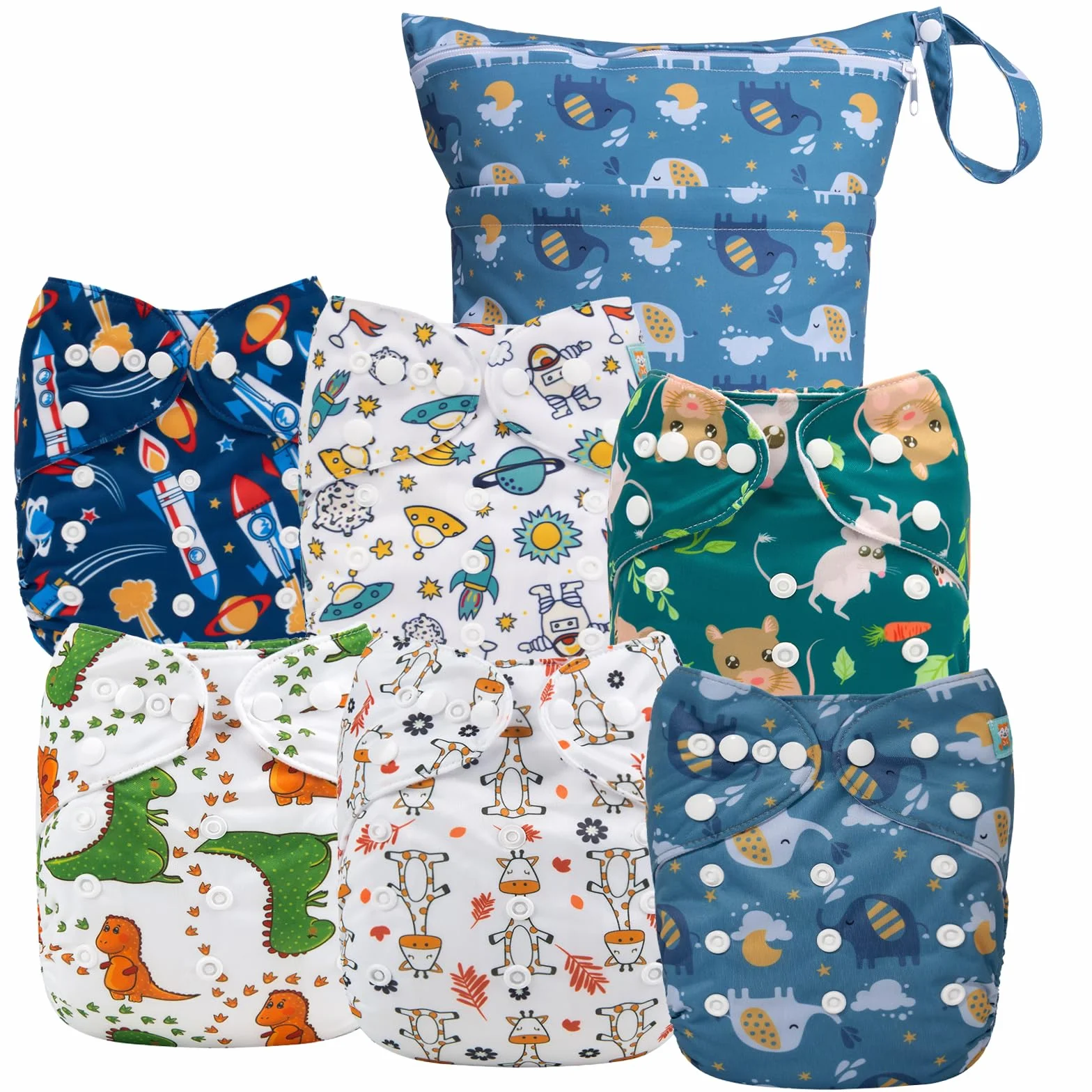 ALVABABY Copri-pannolino in tessuto 6 pezzi borsa bagnata lavabile riutilizzabile