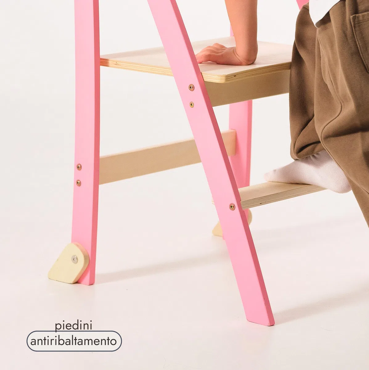 Goodevas Torre di apprendimento in legno Montessori salvaspazio : scala pieghevole in pelle, sgabello per bambini, scala pieghevole per bambini, scala di apprendimento con protezione antiribaltamento