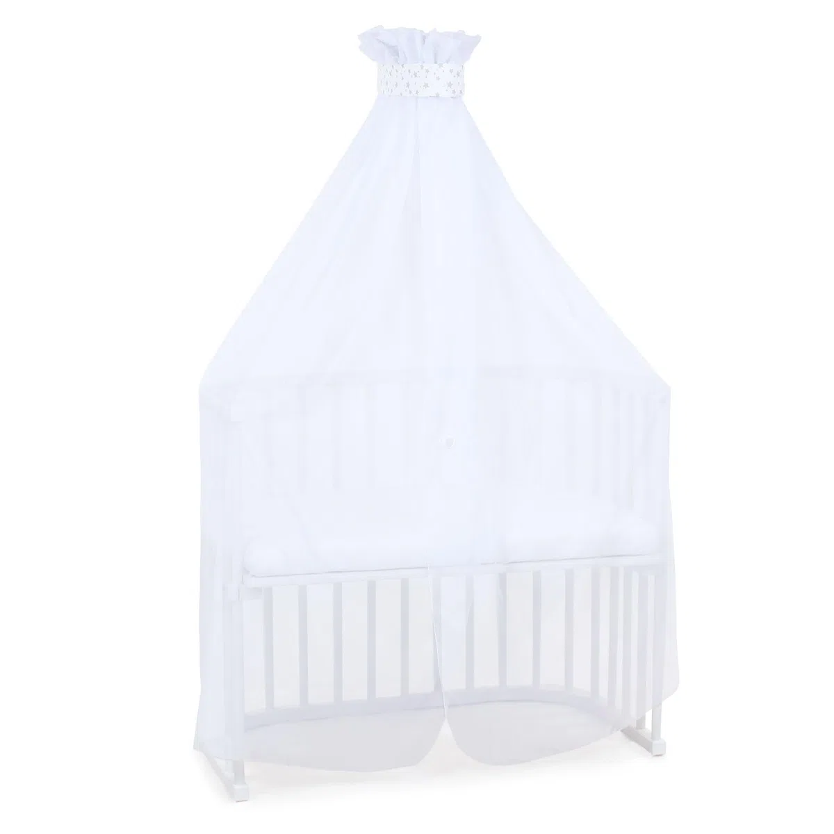 babybay Zanzariera e cielo piqué con nastro adatto per tutti i modelli fino a 96 cm di lunghezza, bianco stelle grigio perla