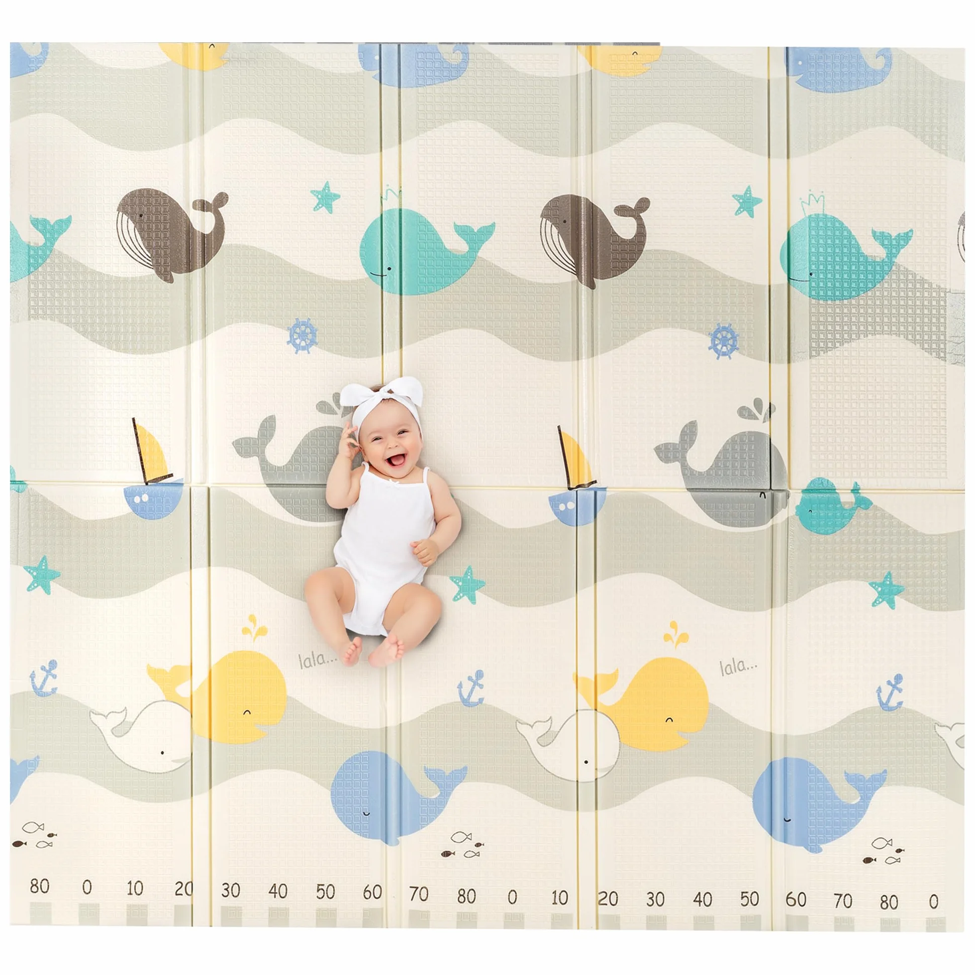 Sweety Fox Tappeto Gioco Bambini 200x180 1.5cm - Tappeto Neonato morbido Pieghevole, Reversibile, Impermeabile in Schiuma - Tappeto Cameretta - Balena