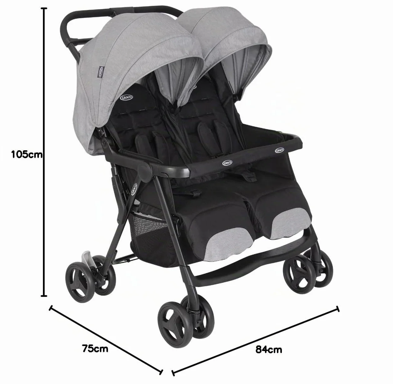 Graco DuoRider Passeggino Doppio leggero due sedute affiancate dalla nascita a 3 anni max 15 kg Steeple Gray