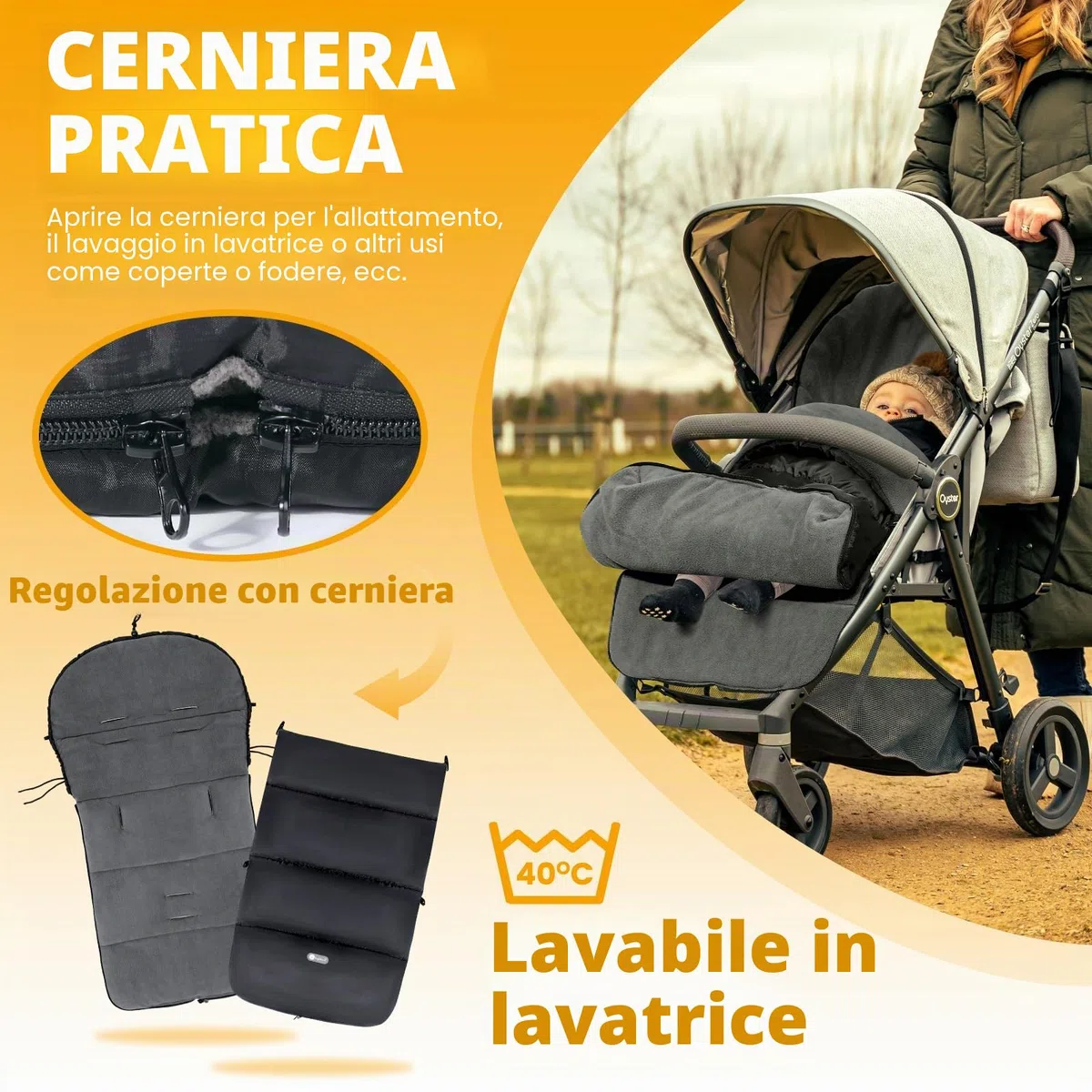 Ivywind Sacco Passeggino Universale, Inverno Sacco Invernale Passeggino con Coulisse Regolabile, Impermeabile Coprigambe Passeggino Universale con Cerniera, Lavabile e Staccabile, Caldo, Nero e Grigio