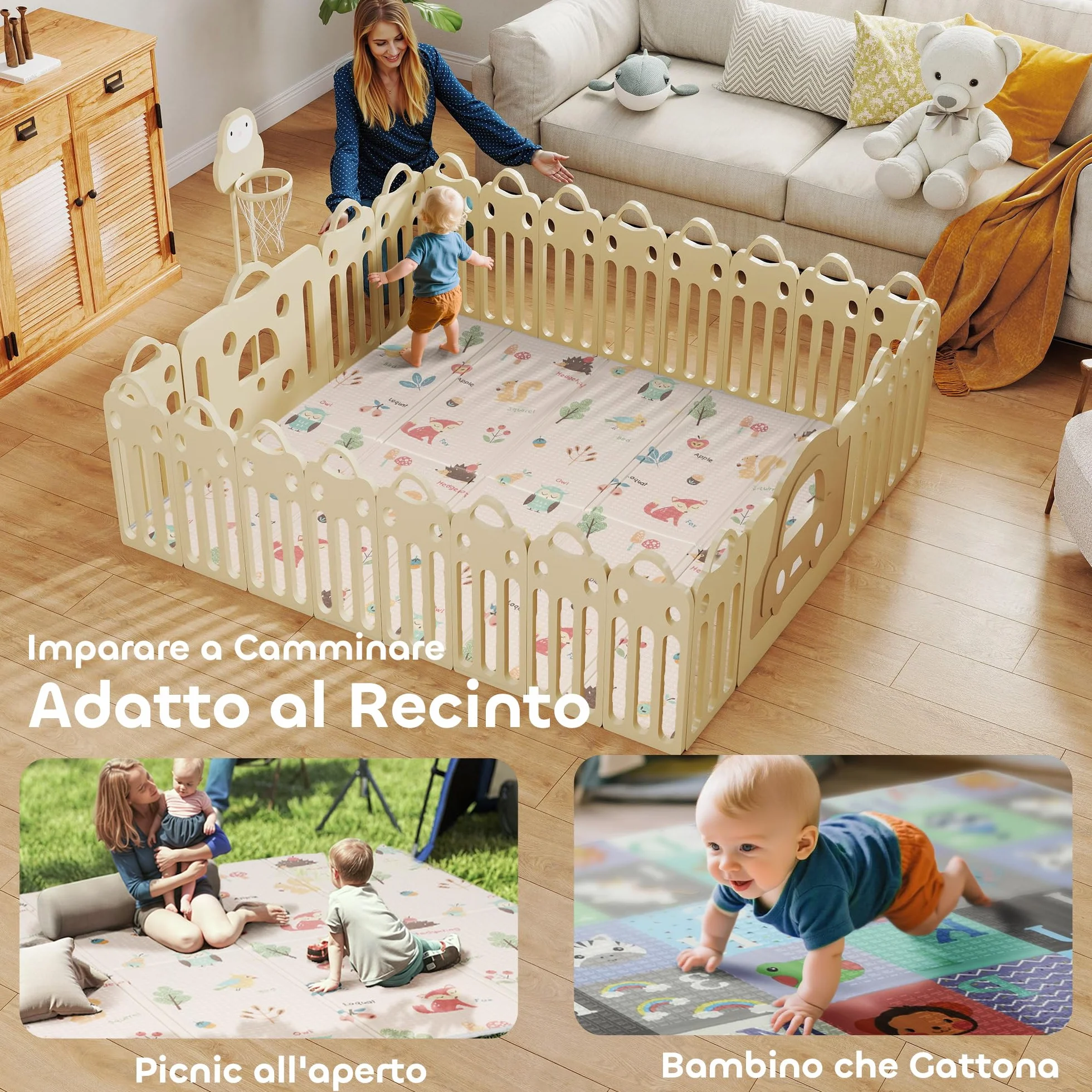 AIYAPLAY Tappeto per Bambini 0-3 Anni con Numeri e Lettere e Superficie Impermeabile, Tappeto Gattonamento in XPE e PE, 180x150x1 cm, Multicolore
