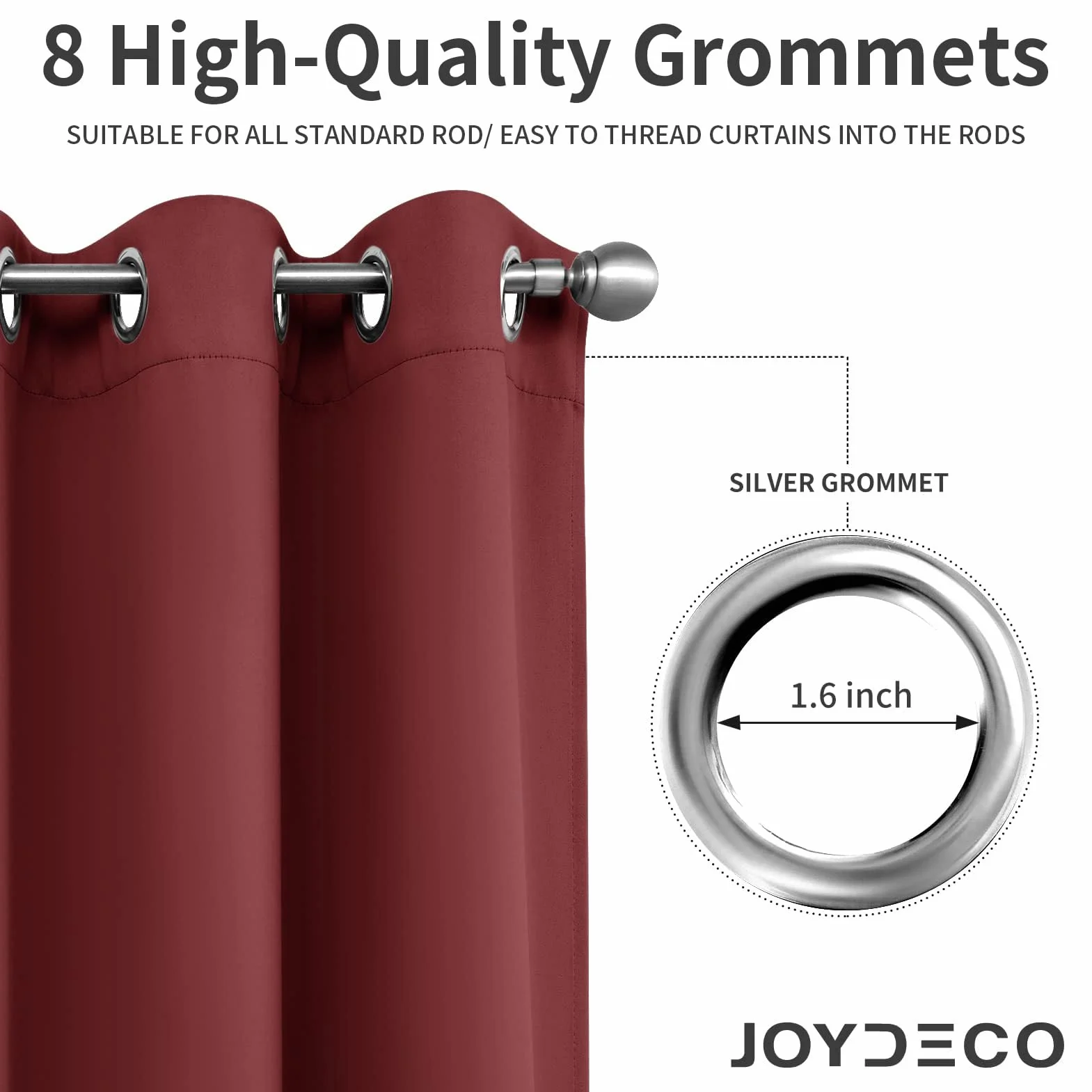 Joydeco Zestaw 2 sztuk zasłon zaciemniających 305 cm, termoizolacyjne, z oczkami, 132x305 cm, bordeaux