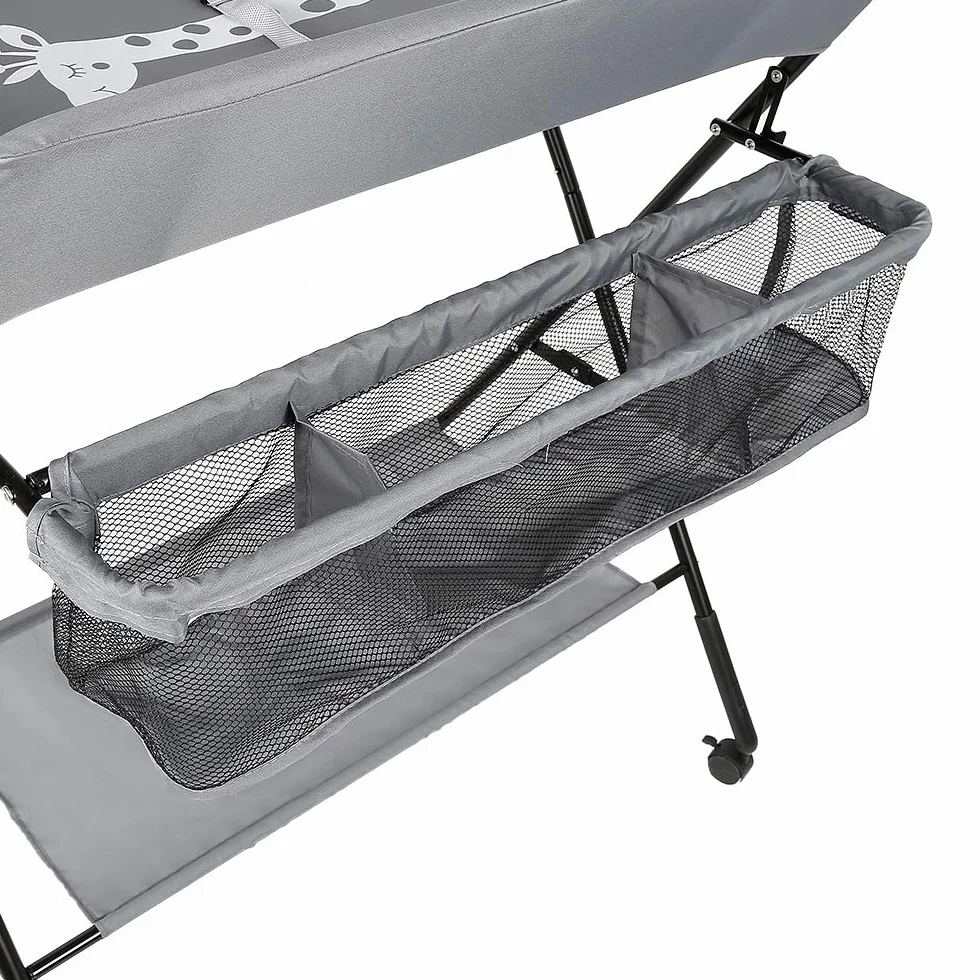 OHMG Fasciatoio Pieghevole Fasciatoio Portatile con Cintura di Sicurezza e Scomparti Portaoggetti,Tavolo Cambio Pannolini Multifunzionale Portatile per Bagnetto Neonati,4 ruotes