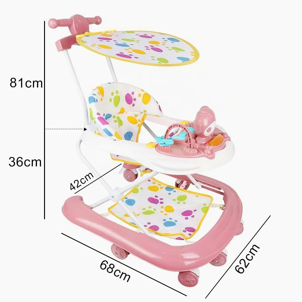 Andador per Bambini e Bambine Scalabile 3 in 1, Andador Pieghevole per Camminare con 3 Altezze Regolabili, Sedile e Vassoio Rimovibili, Centro Attività per 6+ Mesi, Portata 12 KG - 62 x 68 x 36-81 cm