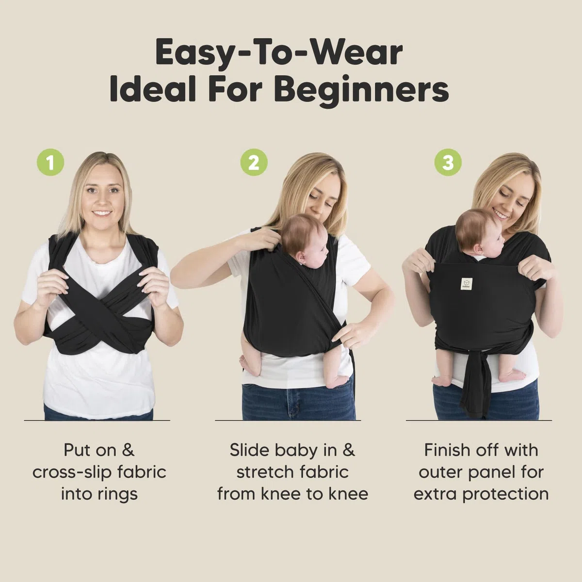 KeaBabies Fascia Porta Bebè D-Lite - Facile Da Trasportare, Fascia Porta Bebè Regolabile, Fascia Porta Bebè Da Neonato A Bambino, Porta Bebè Ad Anello, Fascia Portabebè Ad Anello (Trendy Black)