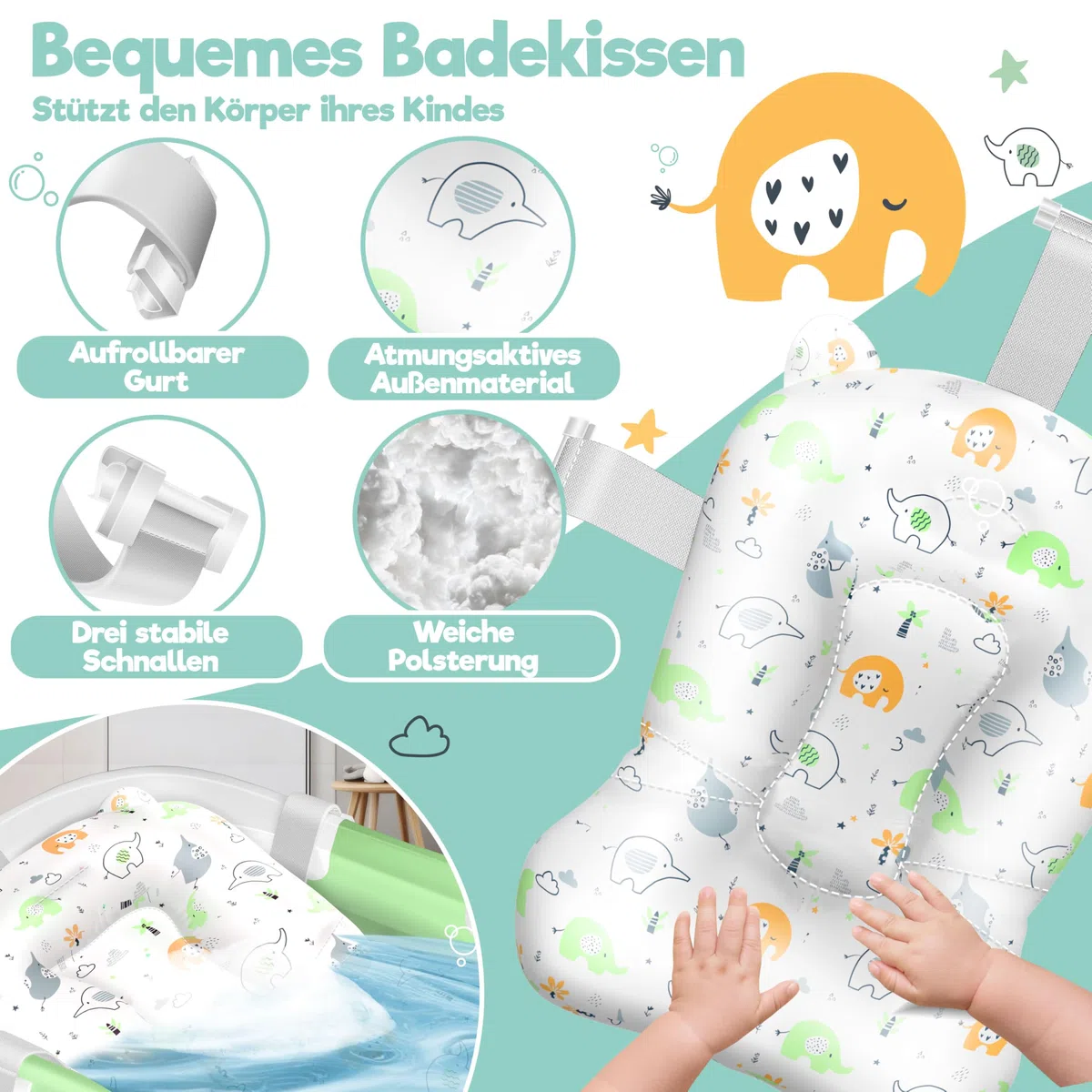 KIDIZ Vasca da bagno per bambini | Navicella salvaspazio e pieghevole | Piatto doccia per neonati da 0 a 24 mesi | Doccia da viaggio portatile per bambini | Bathtub ergonomico con termostato e cuscino