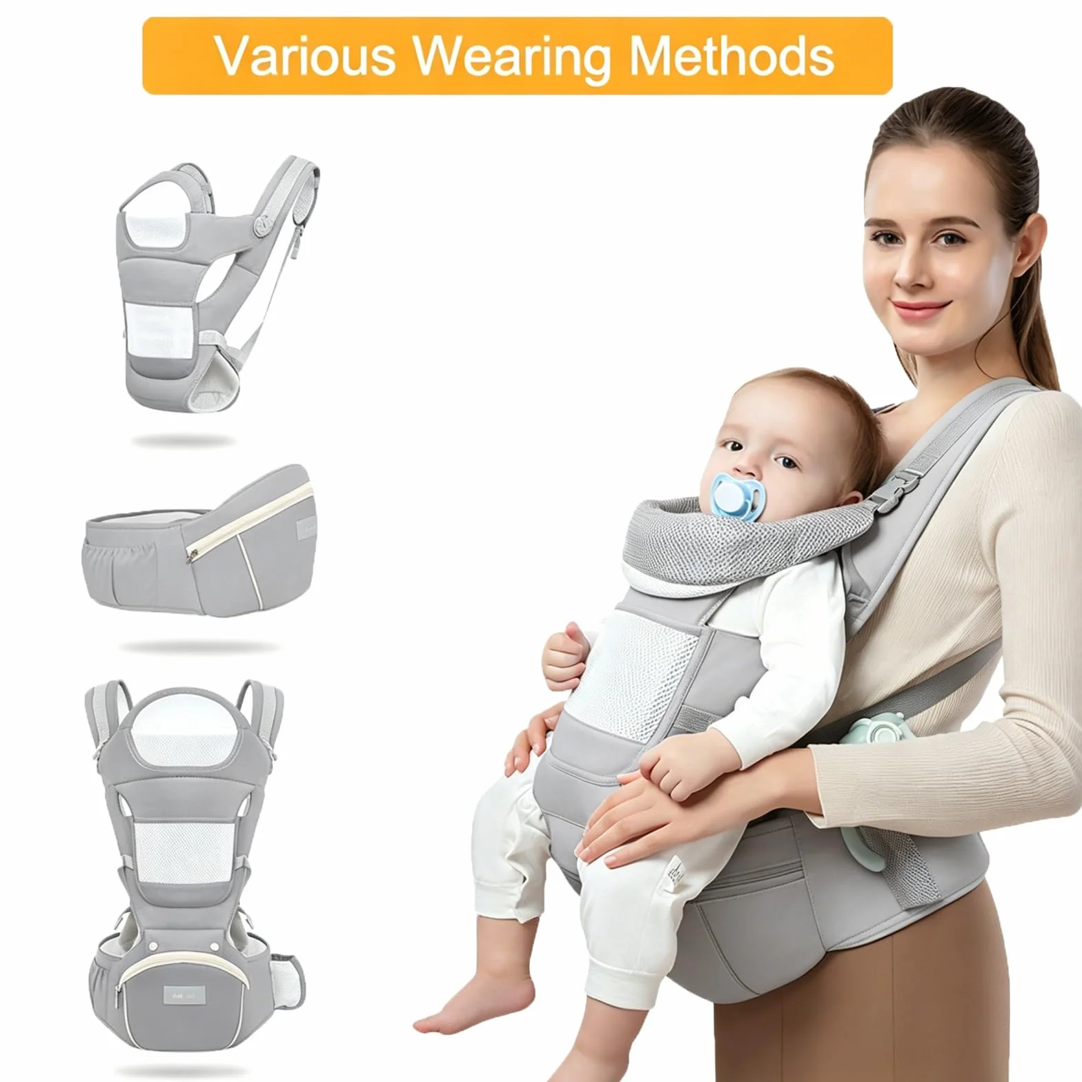 Marsupio Neonati, Porta Bebè Ergonomico con Sedile, Multiposizione Dorsale Ventrale, Leggero Cotone Traspirante per Neonati e Bambini da 0 a 48 Mese (3,5 a 25 Kg)