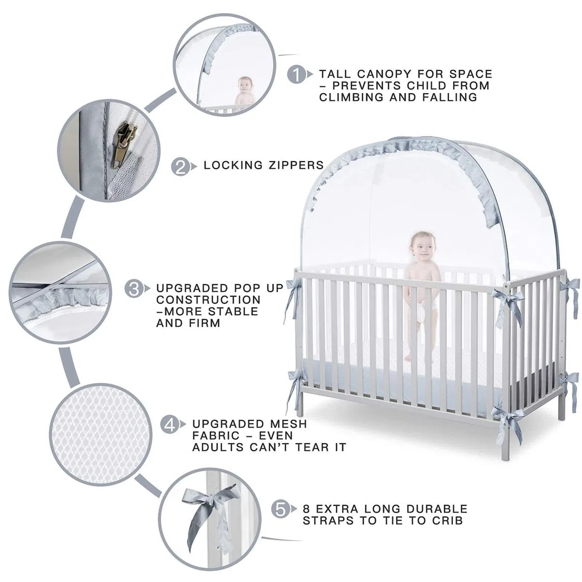 Tenda da campeggio per culla: emergente in rete traspirante, protezione di sicurezza anti-arrampicata, protezione leggera per lettino per bambini piccoli | soluzione di sicurezza per dormire