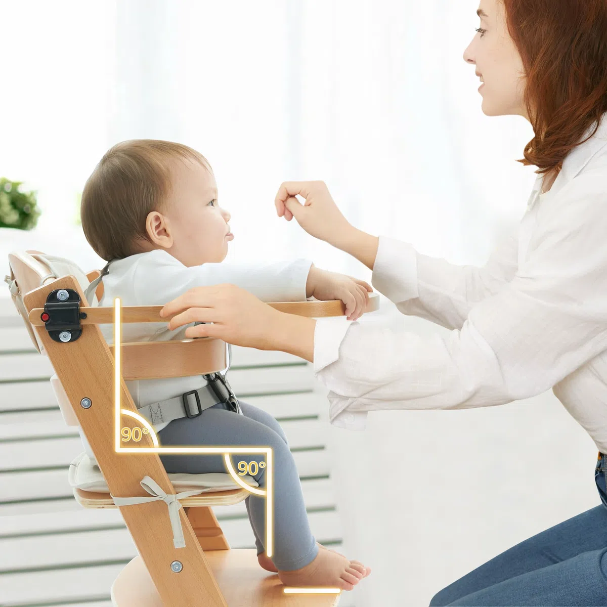 LUE BONA Seggiolone pappa,Evolutivo Seggiolino da Tavolo per bambini,Con Vassoio Rimovibile,Cuscino e Cintura di Sicurezza Pratico per Neonati e Bambini,Naturale