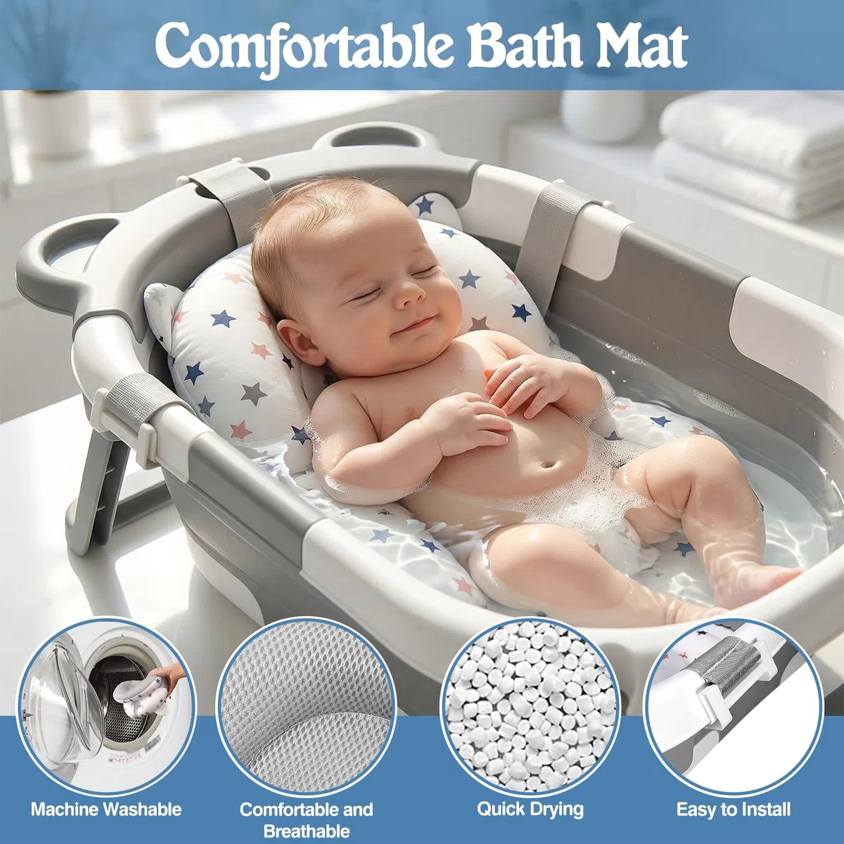 Vaschetta Bagnetto Neonato, Vaschetta per il Bagnetto Pieghevole con Cuscino da Bagno Antiscivolo, Con Termometro Integrato per Neonati da 0 a 36 Mesi (Grigio)