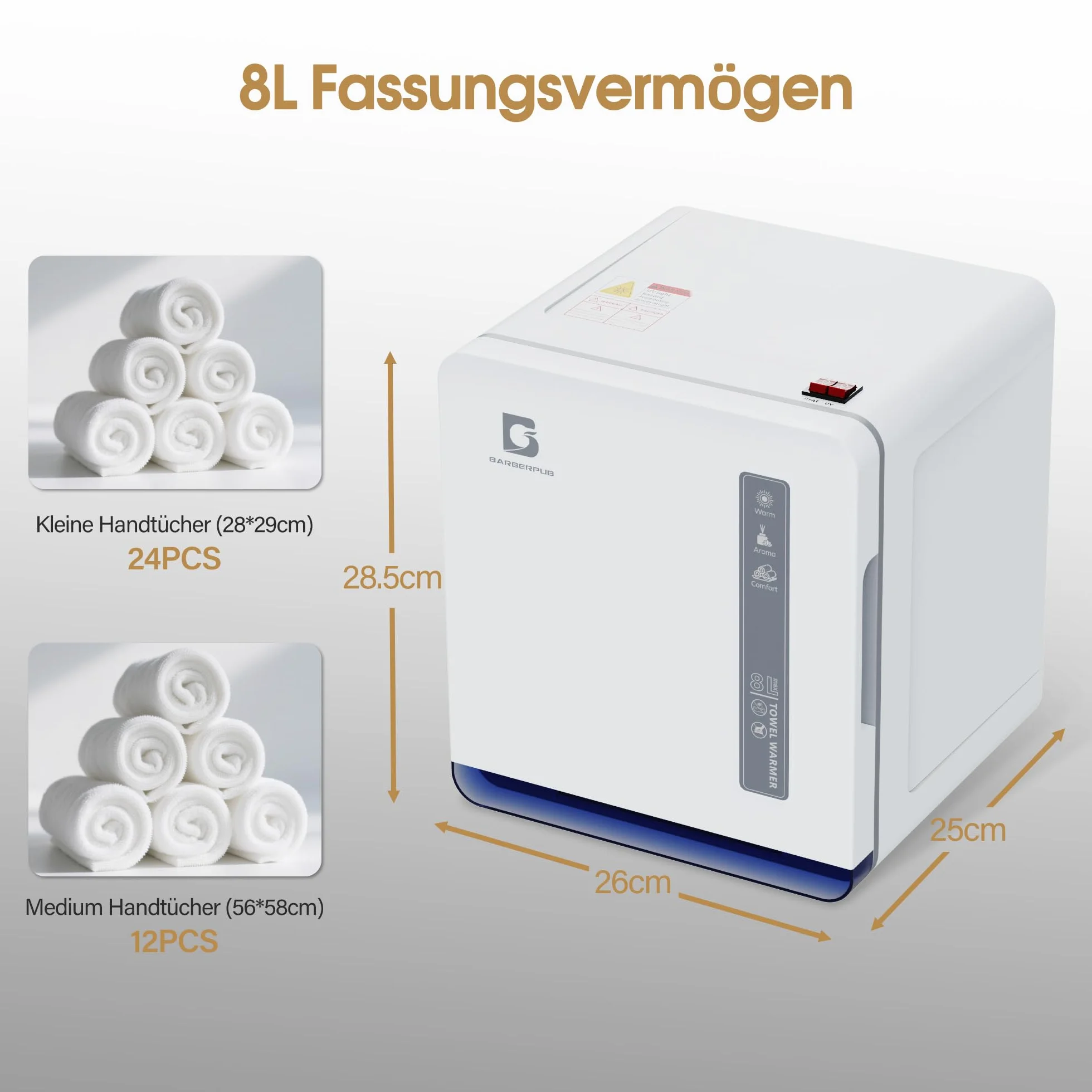 BarberPub Scaldasciugamani con sterilizzatore UV 8L, HW208W Bianco per saloni parrucchiere e centri estetici