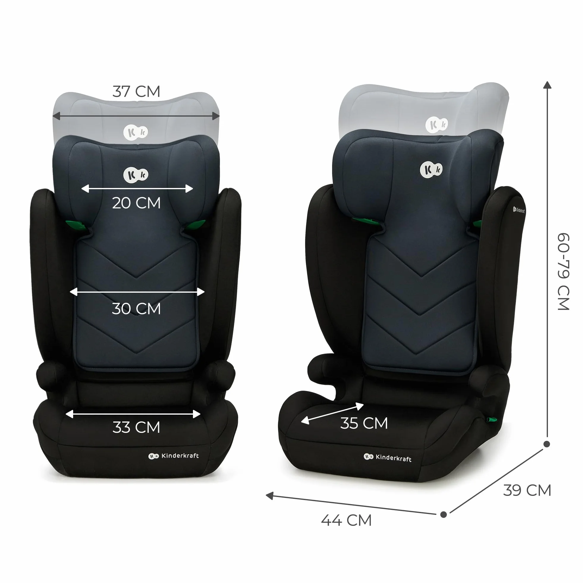 Kinderkraft I-SPARK Seggiolino auto, i-Size, Gruppo 2/3 100-150 cm, da 3,5 a 12 anni, da 15 a 36 kg, leggero (4,85 kg), cintura di sicurezza a 3 punti, Protezioni laterali, Nero