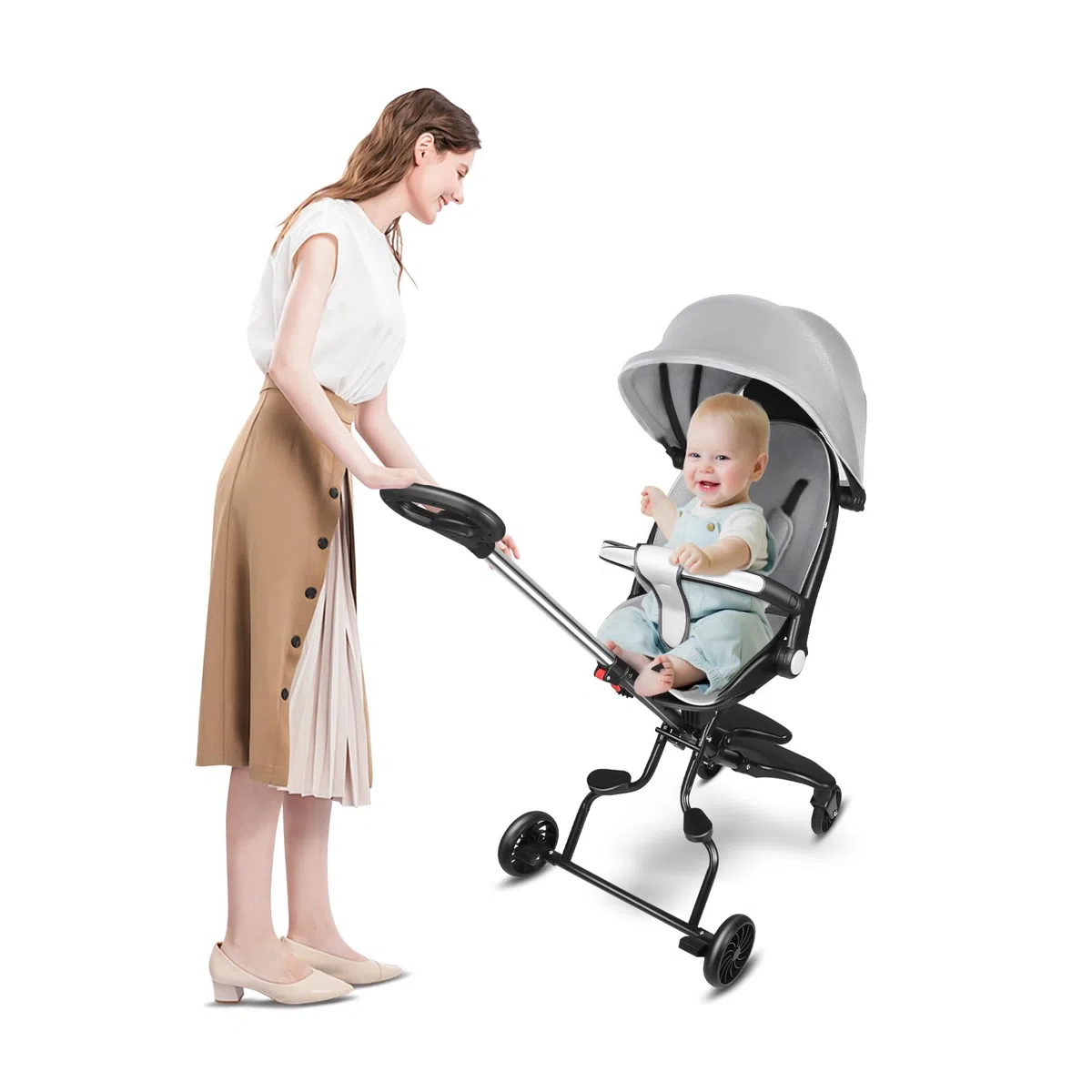 Passeggino Canne, 0-4 anni, 0-25 kg, leggero e compatto, posizione allungata, pieghevole automatico, 30 x 55 x 86,5 cm, grigio