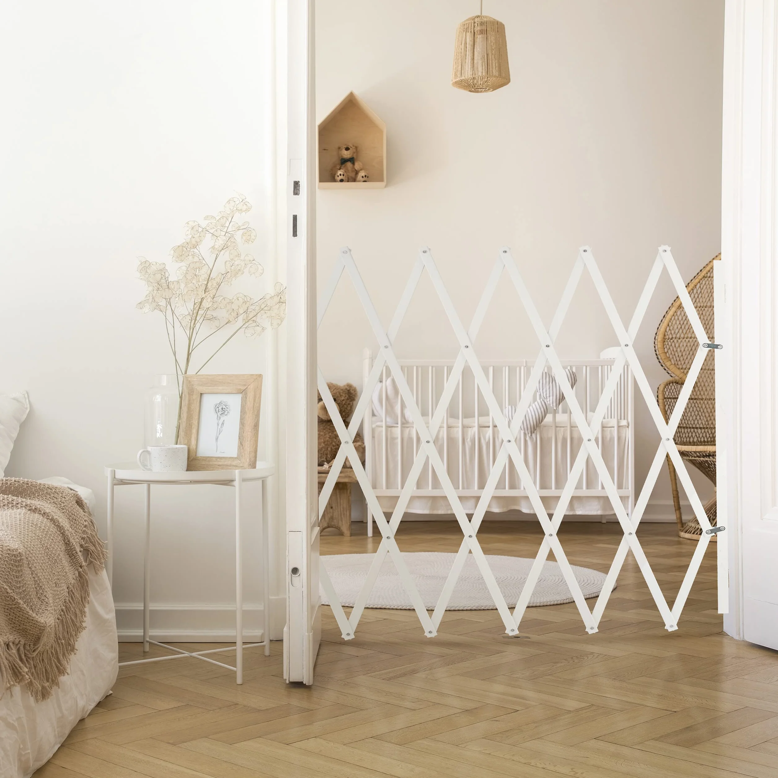 Relaxdays Cancelletto di Sicurezza per Cani, Recinzione Allungabile Fino a 130 cm, Alto 87,5-100 cm, in bambù, Bianco