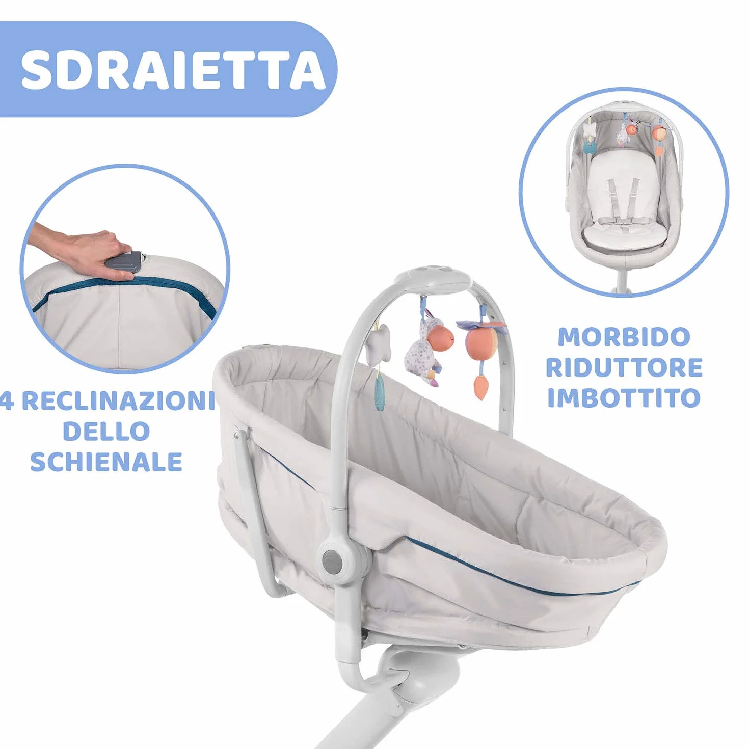 Chicco Baby Hug 4 In 1 Sdraietta Neonato Rialzata, Seggiolone Pappa E Sedia Da Tavolo, Beige, 85 x 60 x 122 Cm