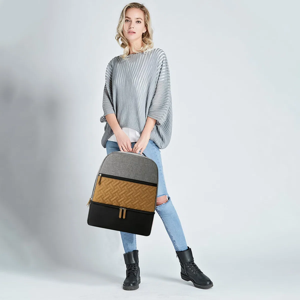 SONARIN Doppio Strato Zaino Fasciatoio,Grande Capacità Impermeabile Borsa per Pannolini con Borsa Frigo Zaino Mamma Neonato Borsa Fasciatoio da Viaggio con Ganci per Passeggino