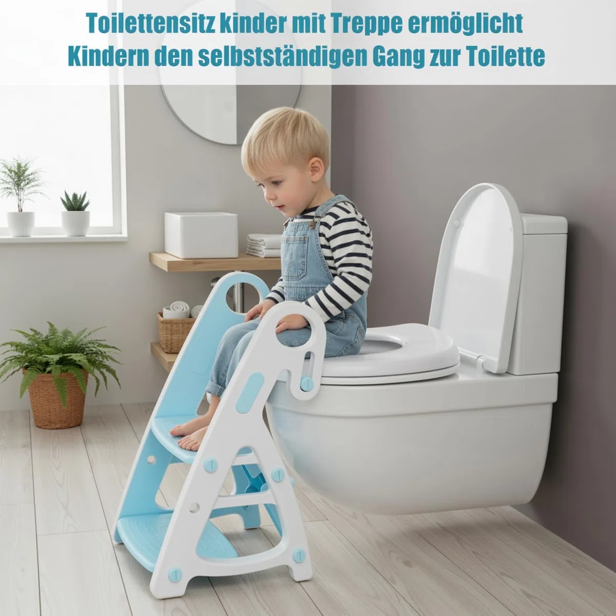 Riduttore wc per Bambini, Scaletta wc per Bambini, Sedile WC e Sgabello Bambini 2 in 1, Portatile Pieghevole, Adatto per Tazze a V, U Oppure O, Vasino con PU Morbida, Gradini Ingranditi (Blu)